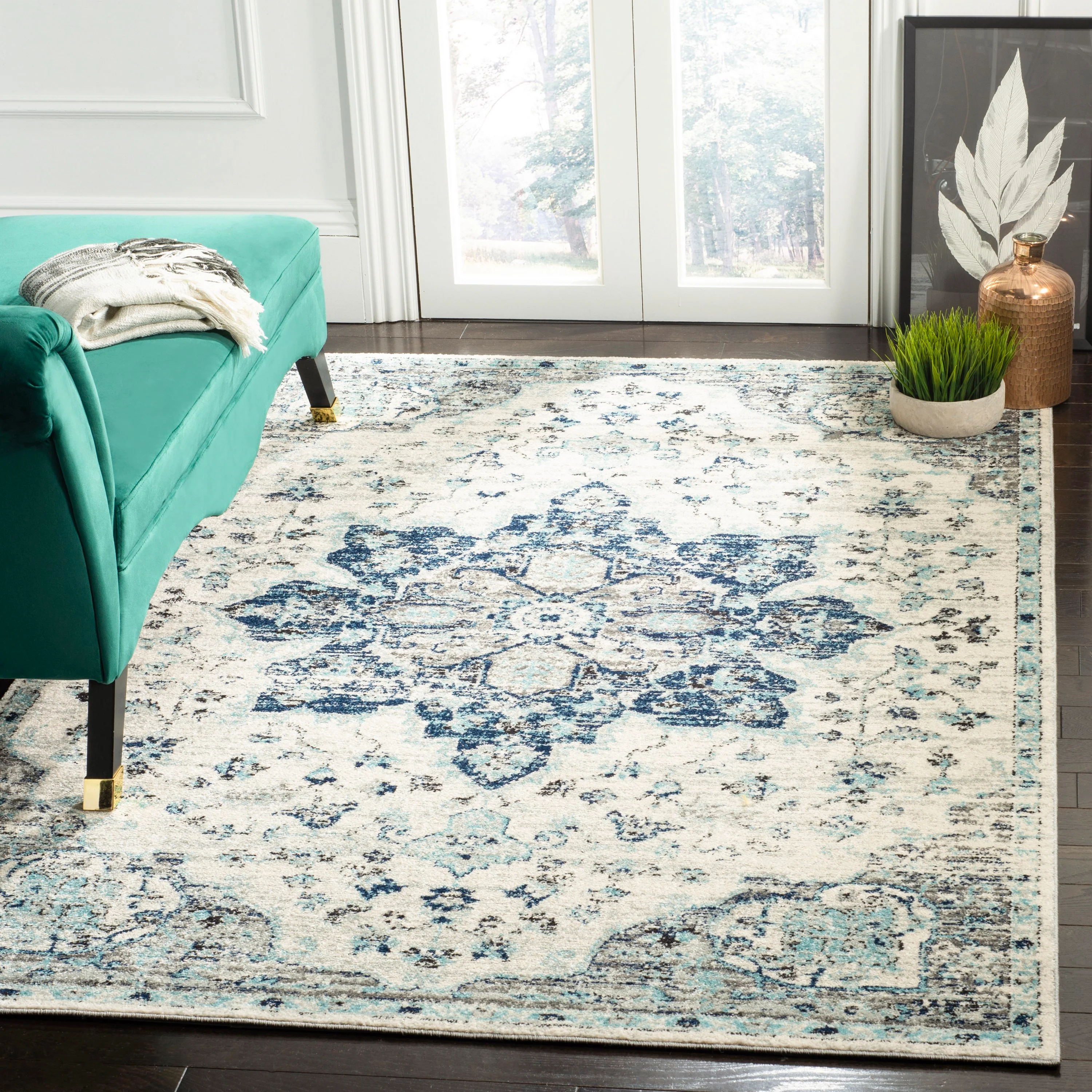 Safavieh Madison Basra 7 x 7 Ivory/Navy Square Indoor Floral/Botanical Oriental Area Rug