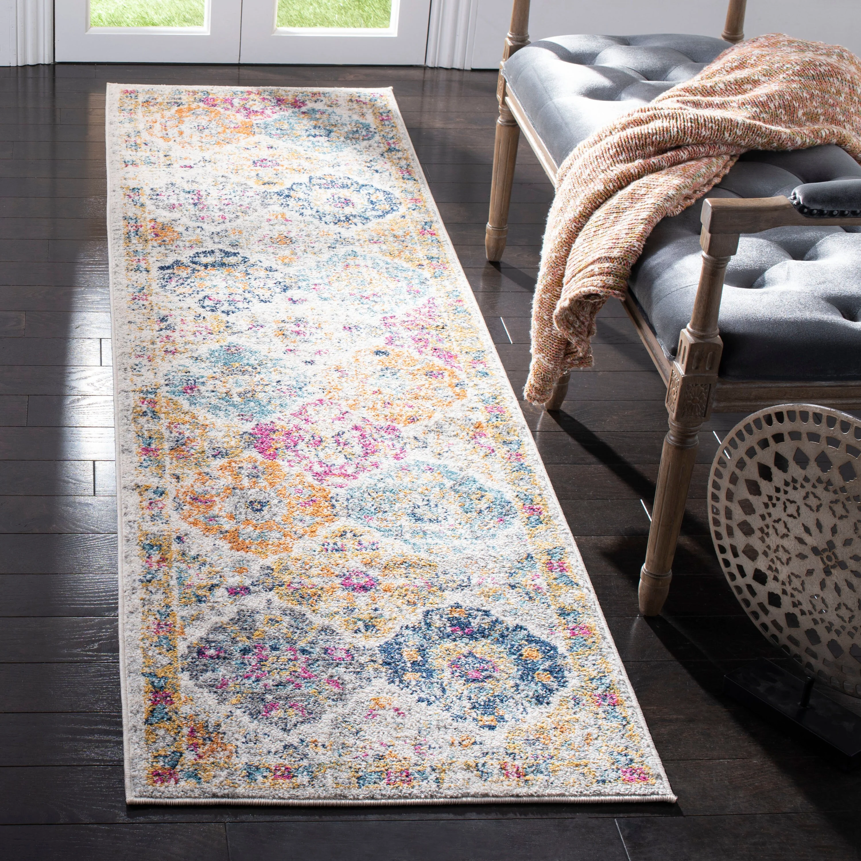 Safavieh Madison Lyton 2 x 12 Cream/Multi Indoor Distressed/Overdyed Vintage Runner Rug - Image 2
