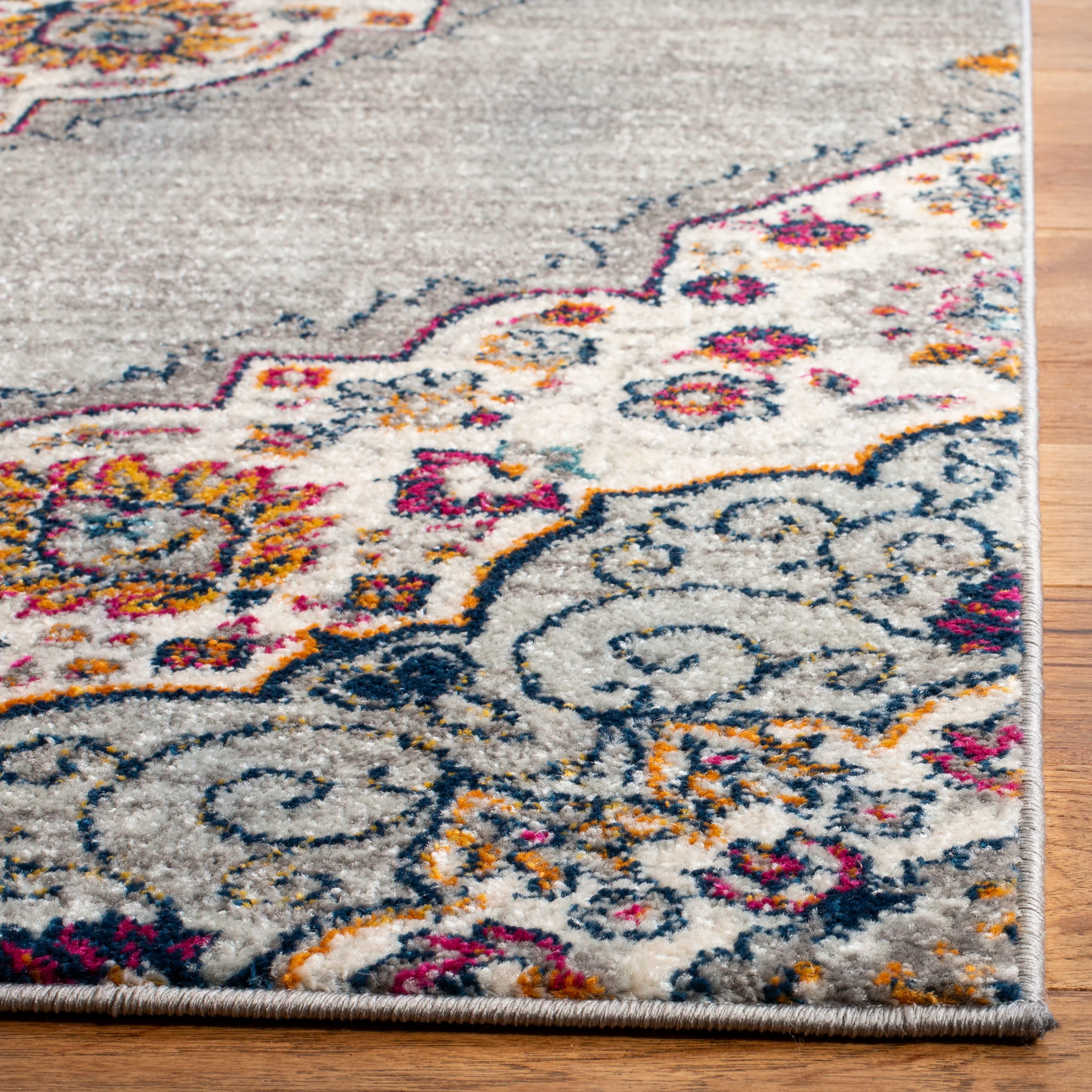 Safavieh Madison Suzian 2 x 8 Light Gray/Fuchsia Indoor Floral/Botanical Oriental Runner - Image 3