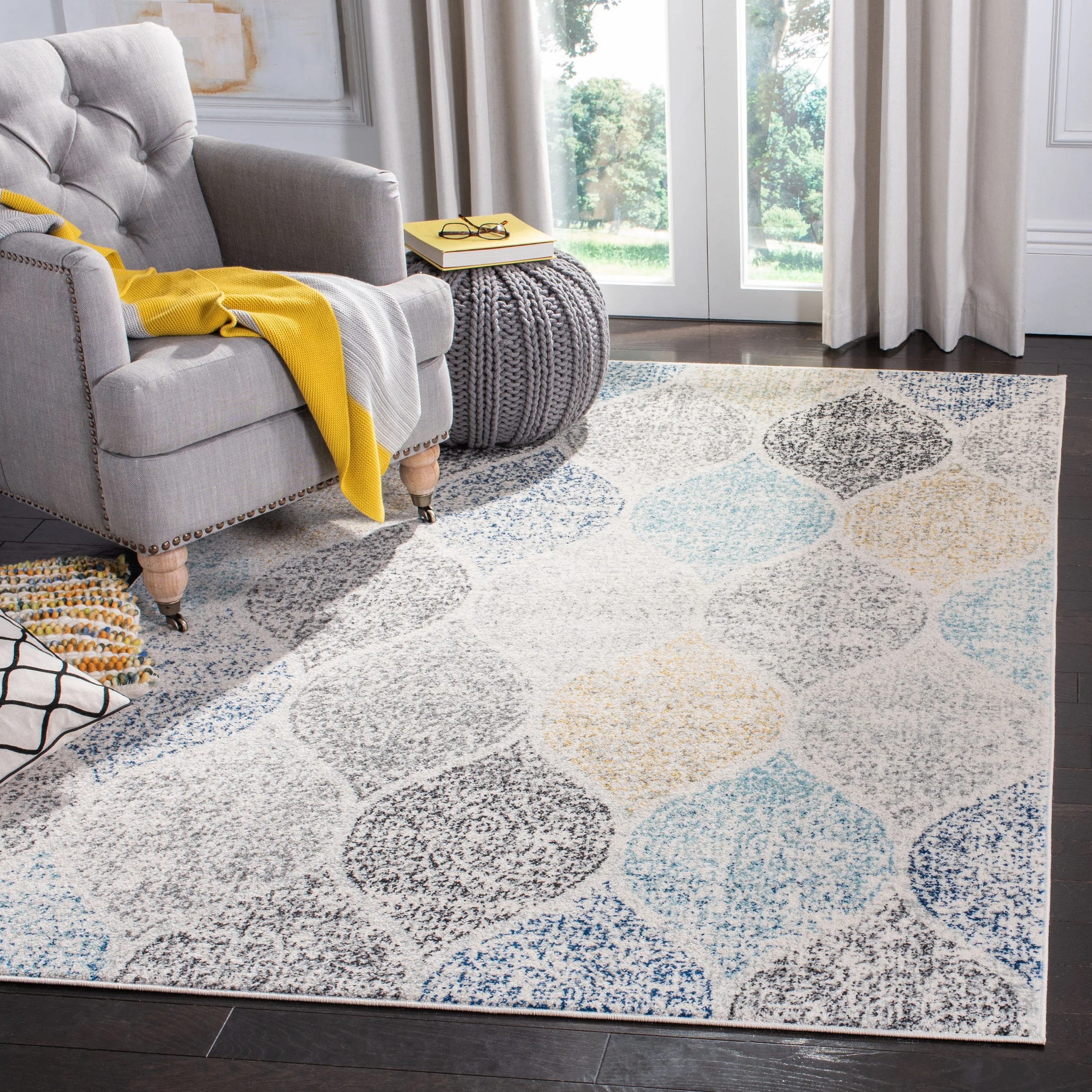 Safavieh Madison Westmont 7 x 7 Ivory/Blue Square Indoor Trellis Vintage Area Rug