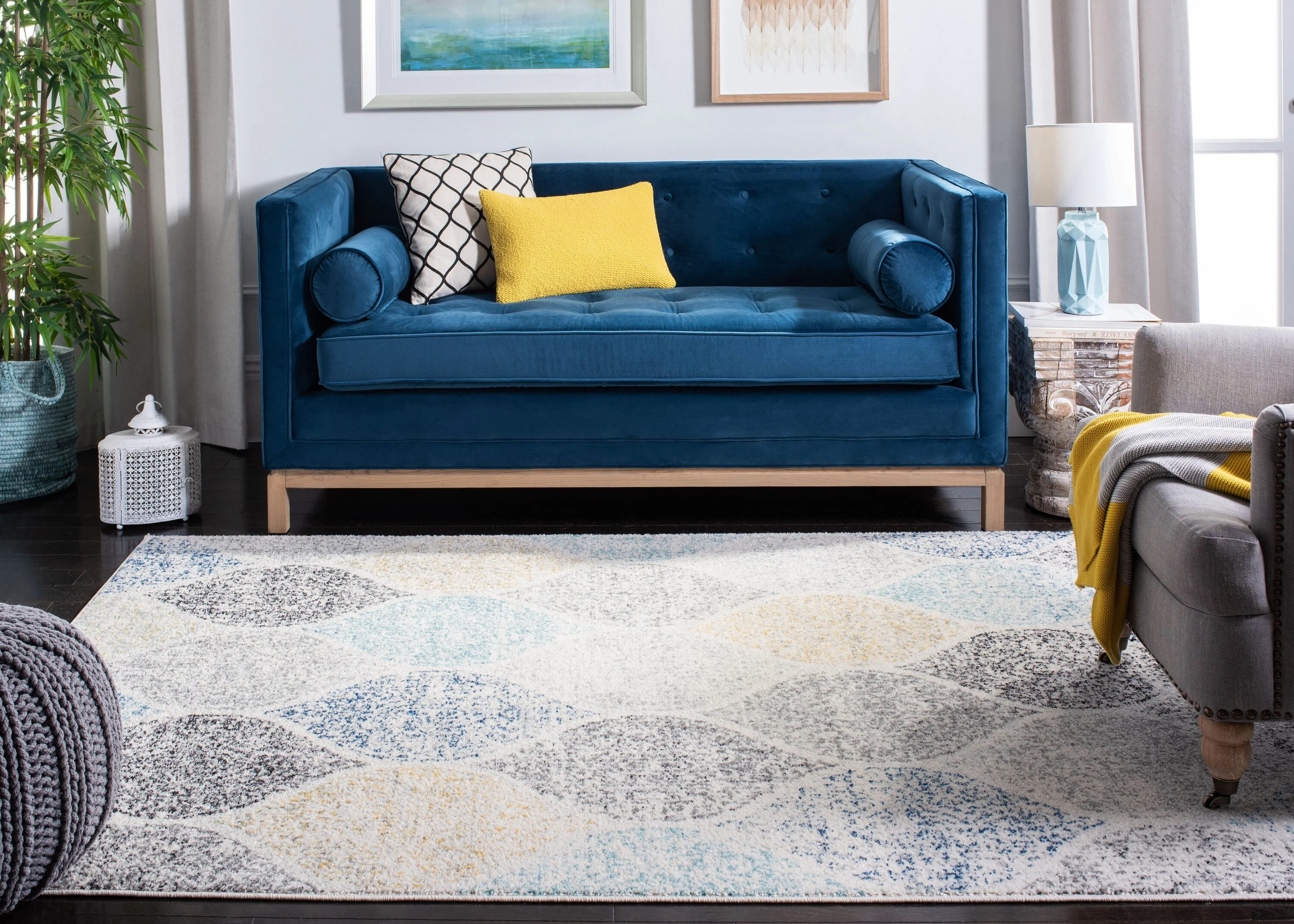 Safavieh Madison Westmont 7 x 7 Ivory/Blue Square Indoor Trellis Vintage Area Rug - Image 3