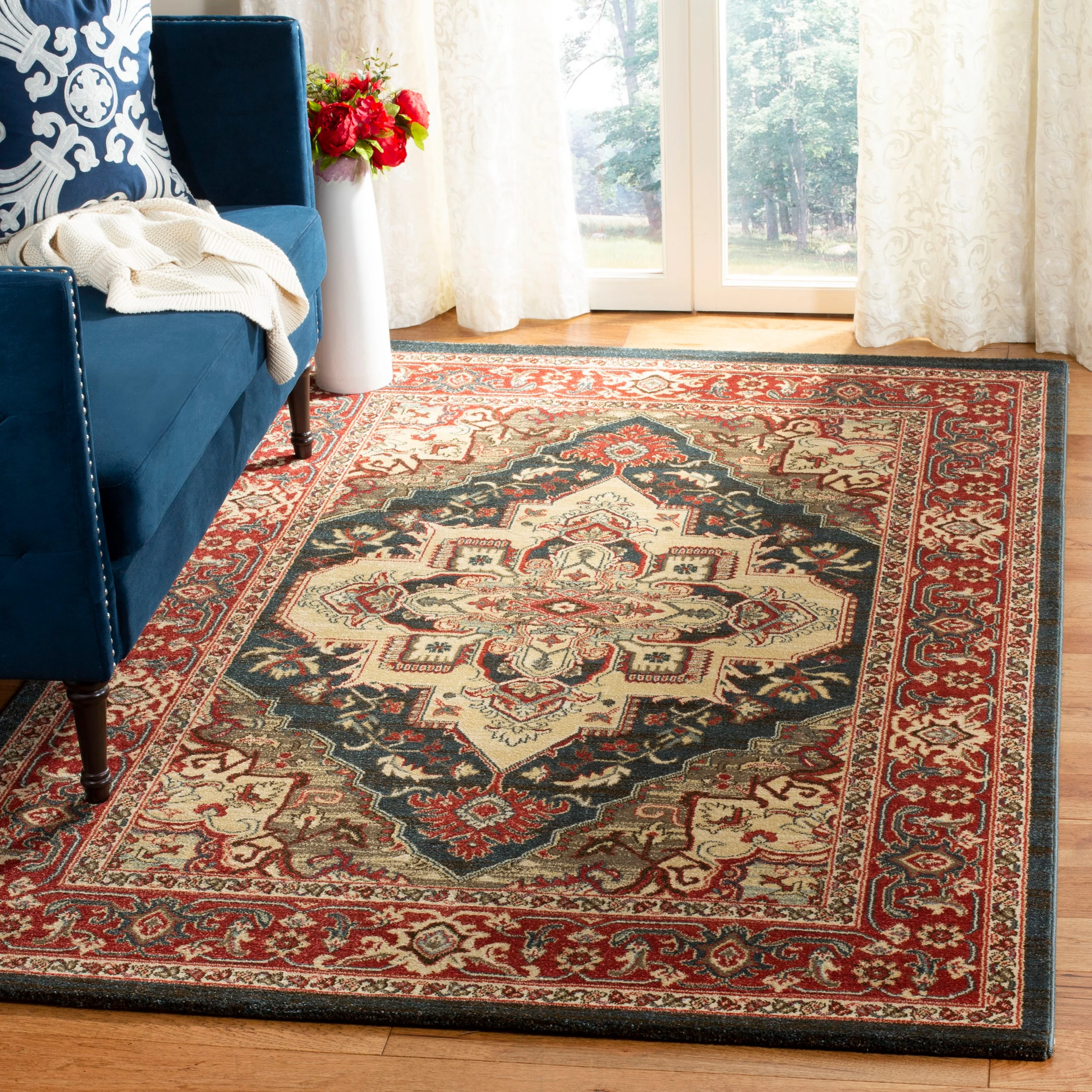Safavieh Mahal Zaloa 4 x 6 Navy/Red Indoor Floral/Botanical Oriental Area Rug