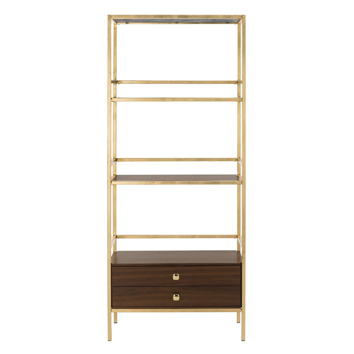 Safavieh Mateo Gold/Walnut Metal Etagere, 30 x 14 x 72 in
