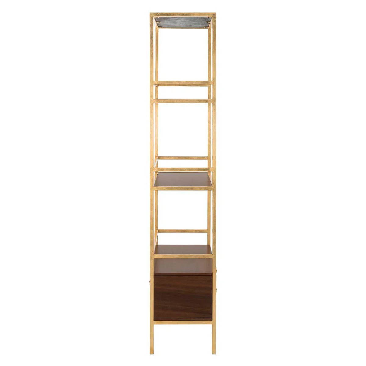 Safavieh Mateo Gold/Walnut Metal Etagere, 30 x 14 x 72 in - Image 3