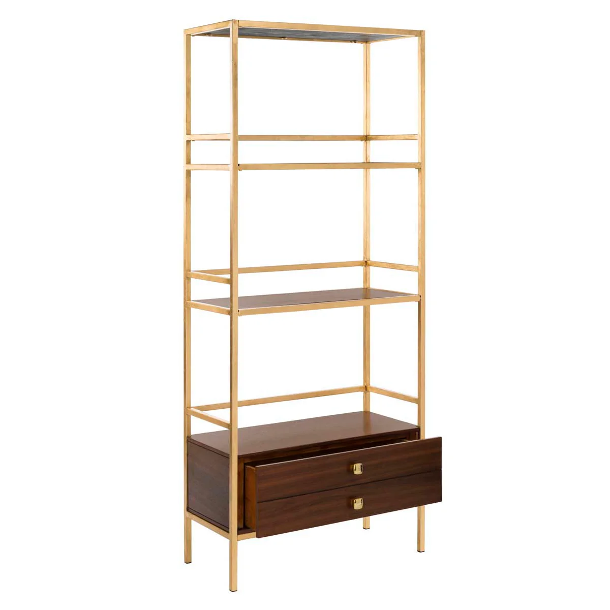 Safavieh Mateo Gold/Walnut Metal Etagere, 30 x 14 x 72 in - Image 4