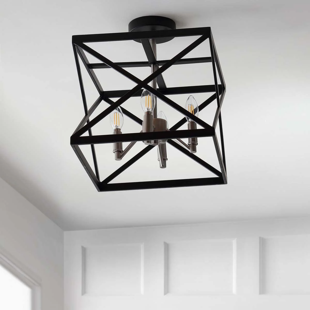 Safavieh Matias 13-in Black/Nickel Modern Contemporary Semi-Flush Mount Ceiling Light - Image 2