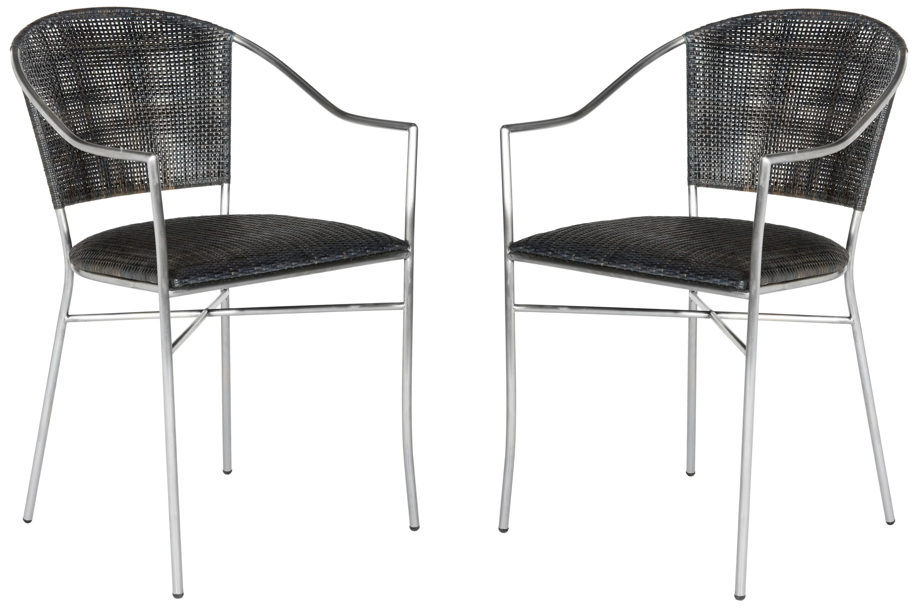 Safavieh Melita Coastal Side Chairs, Set of 2 – Black Rattan Seat/Back, Metal Frame
