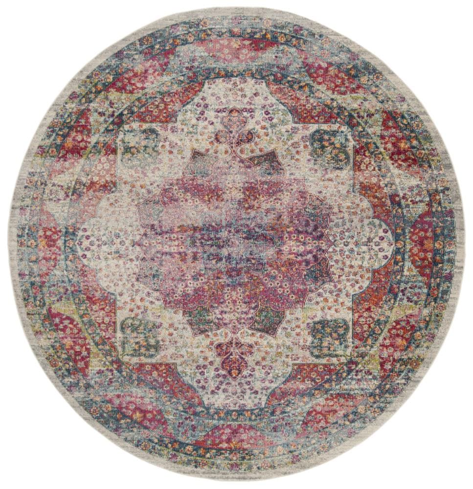 Safavieh Merlot Angra 7 x 7 Cream/Multi Round Indoor Floral/Botanical Oriental Area Rug
