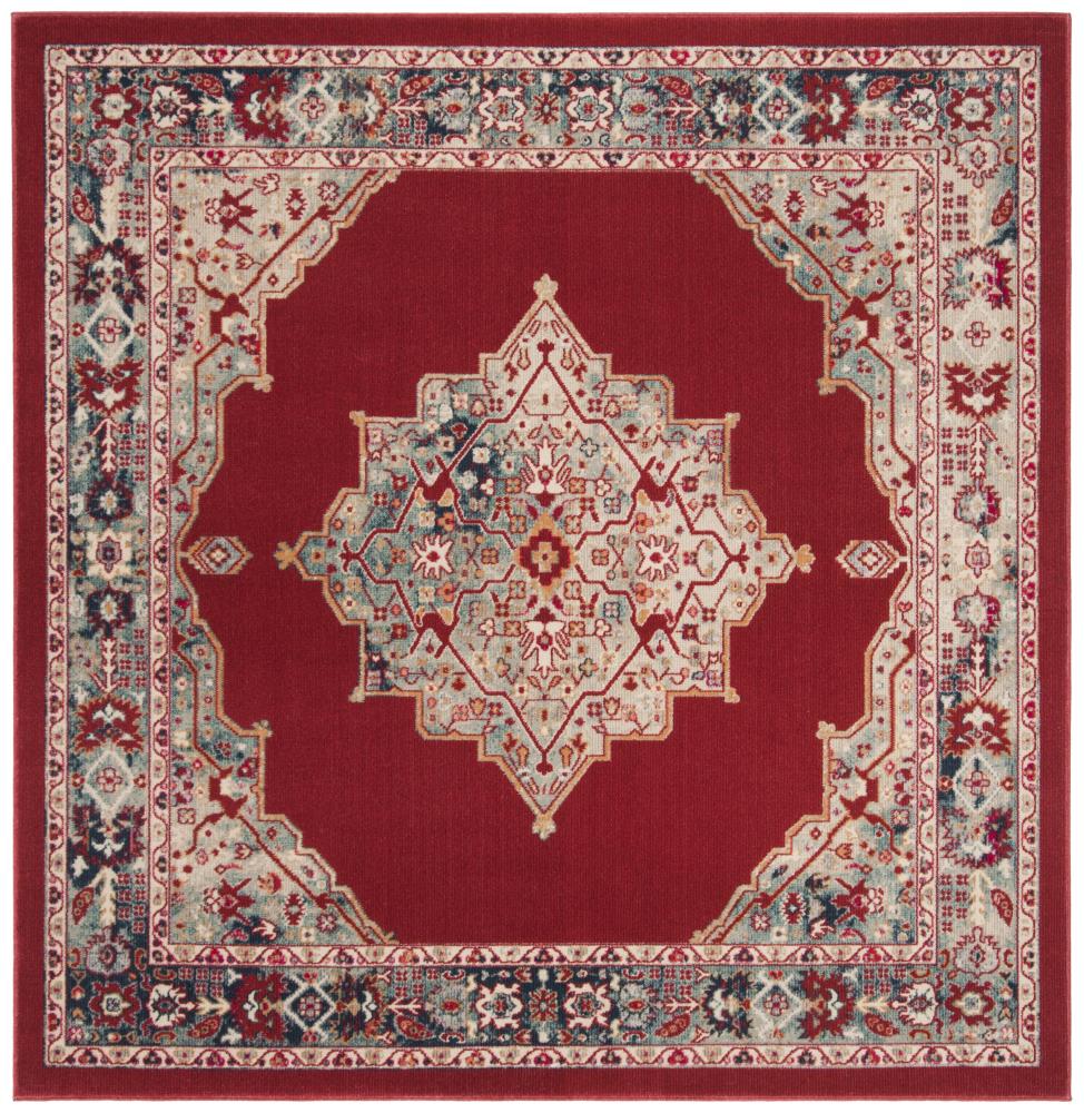 Safavieh Merlot Mitra 6 x 6 Red/Aqua Square Indoor Floral/Botanical Oriental Area Rug