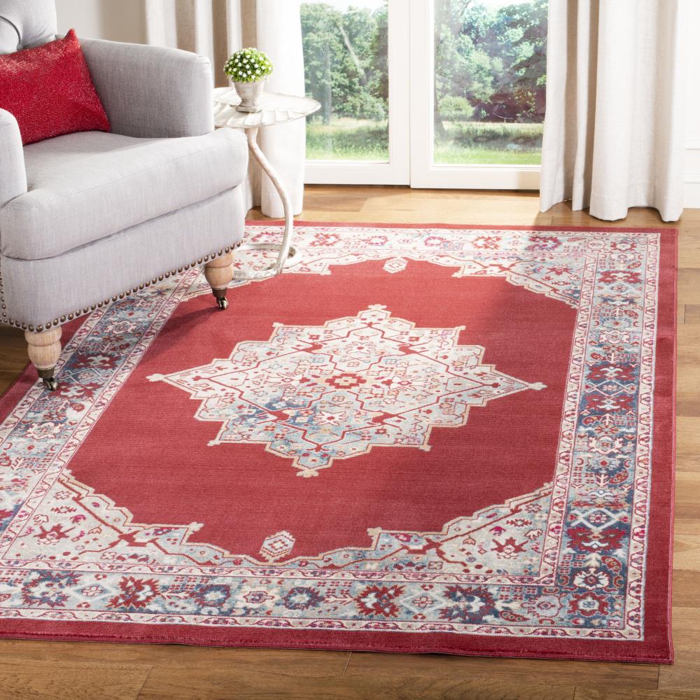 Safavieh Merlot Mitra 6 x 6 Red/Aqua Square Indoor Floral/Botanical Oriental Area Rug - Image 2
