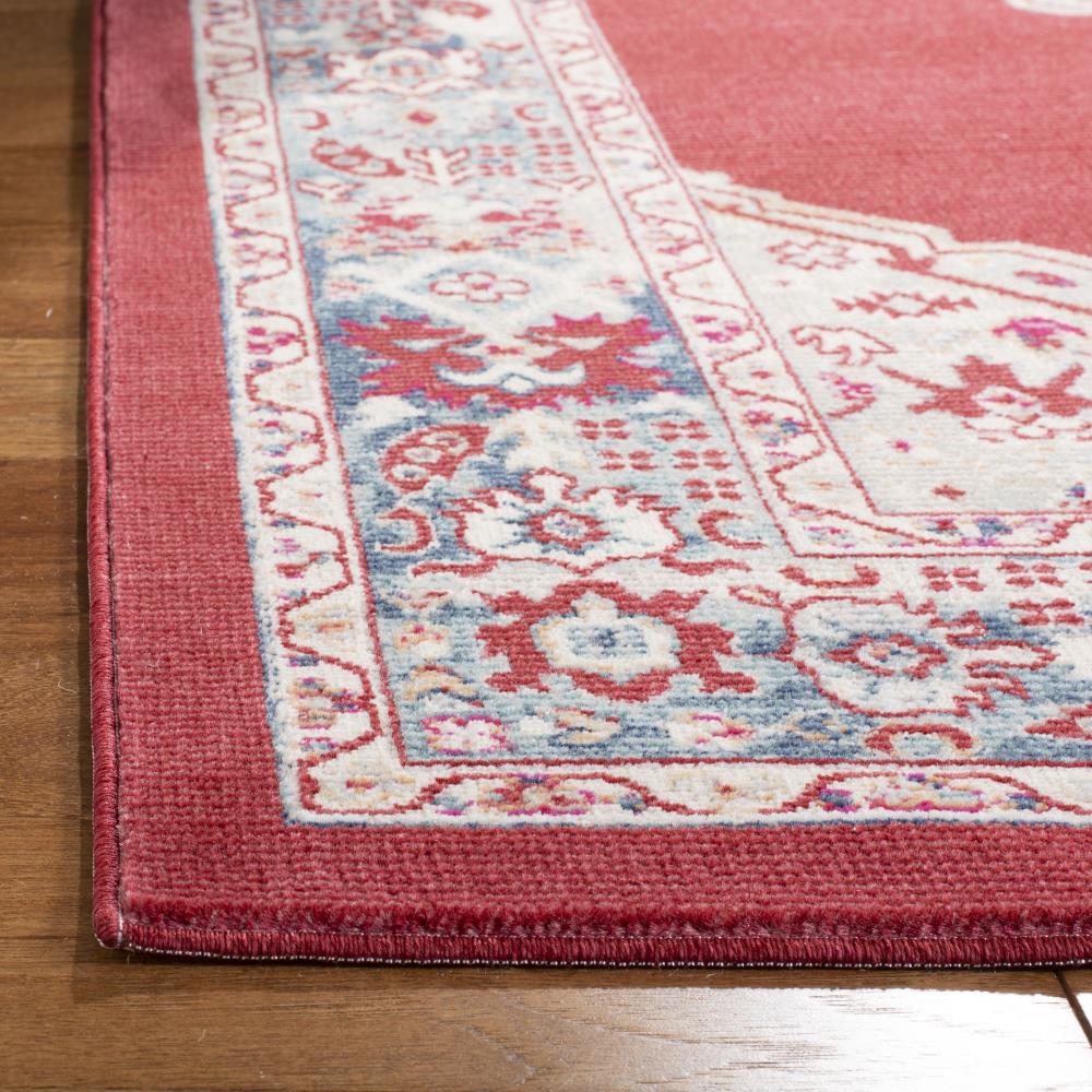 Safavieh Merlot Mitra 6 x 6 Red/Aqua Square Indoor Floral/Botanical Oriental Area Rug - Image 3