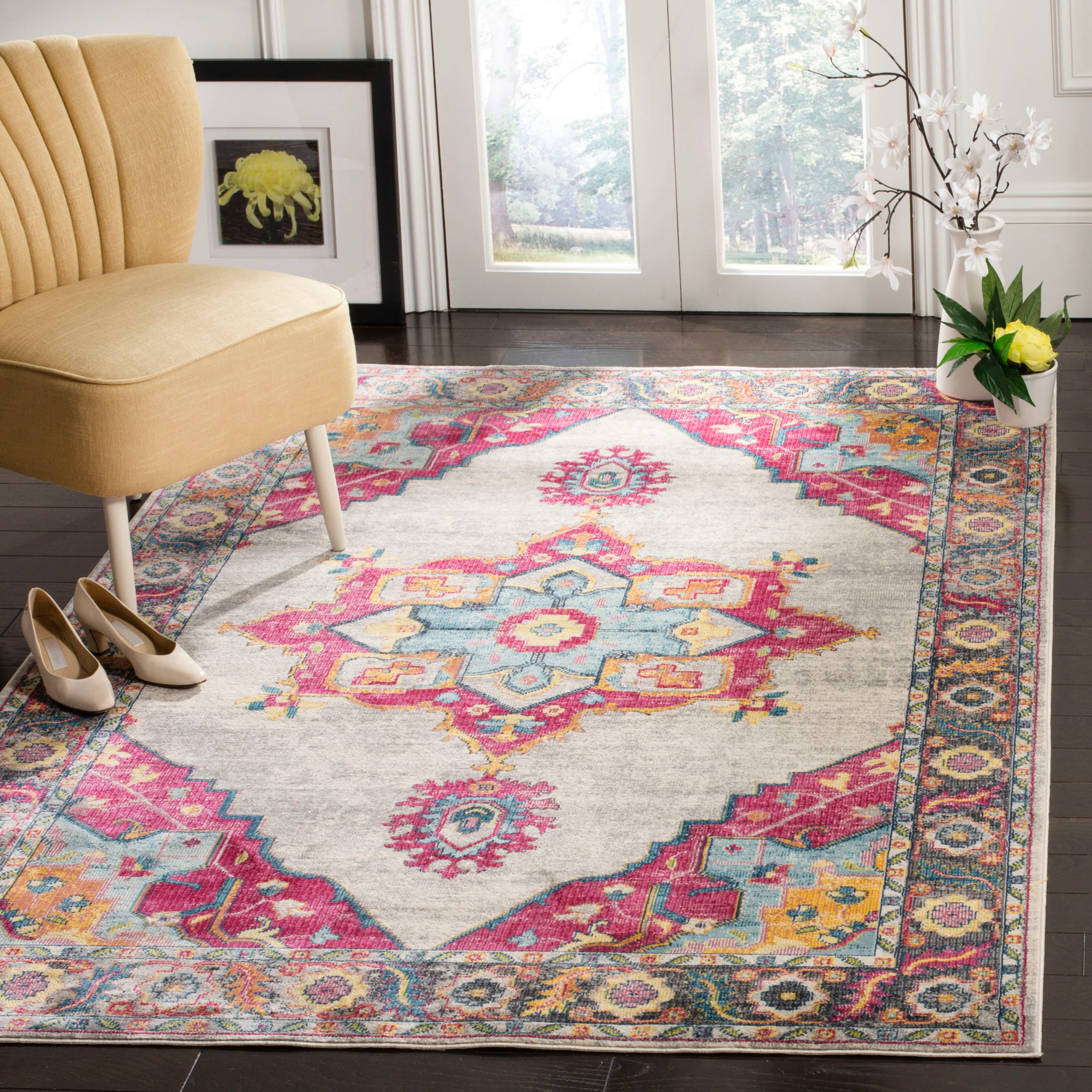Safavieh Merlot Peri 9 x 12 Cream/Multi Indoor Floral/Botanical Oriental Area Rug