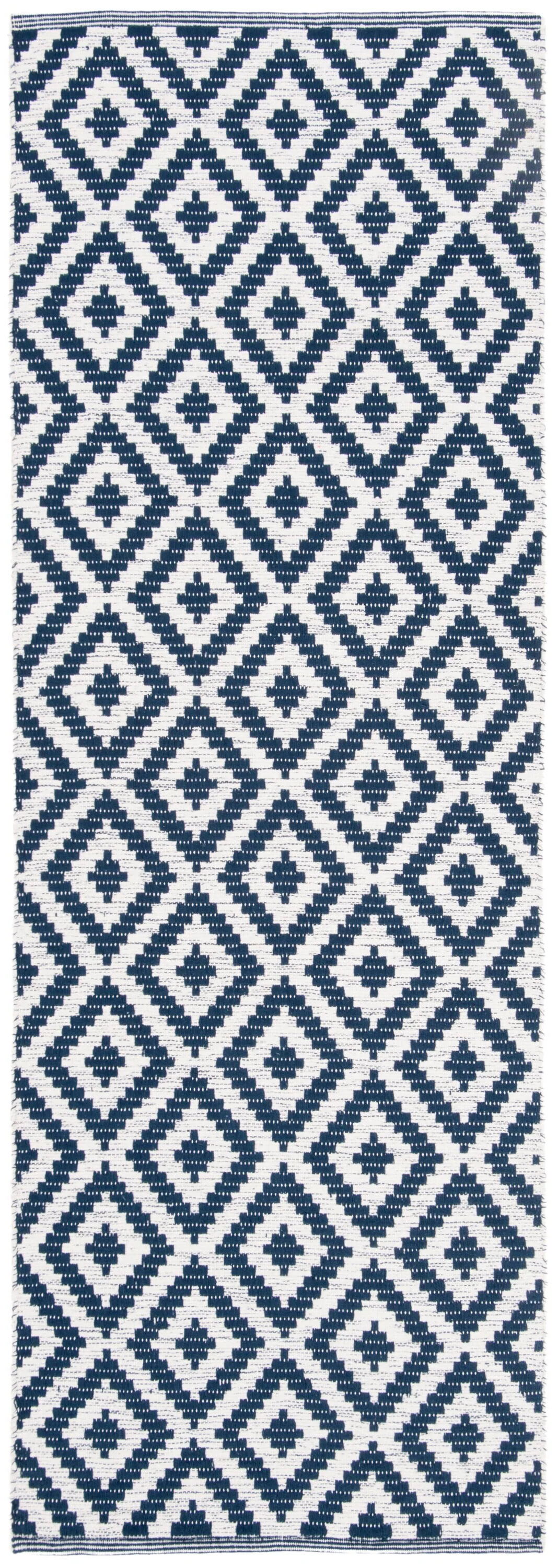 Safavieh Montauk Kare 2 x 7 Navy/Ivory Indoor Geometric Coastal Handcrafted Runner - Image 2
