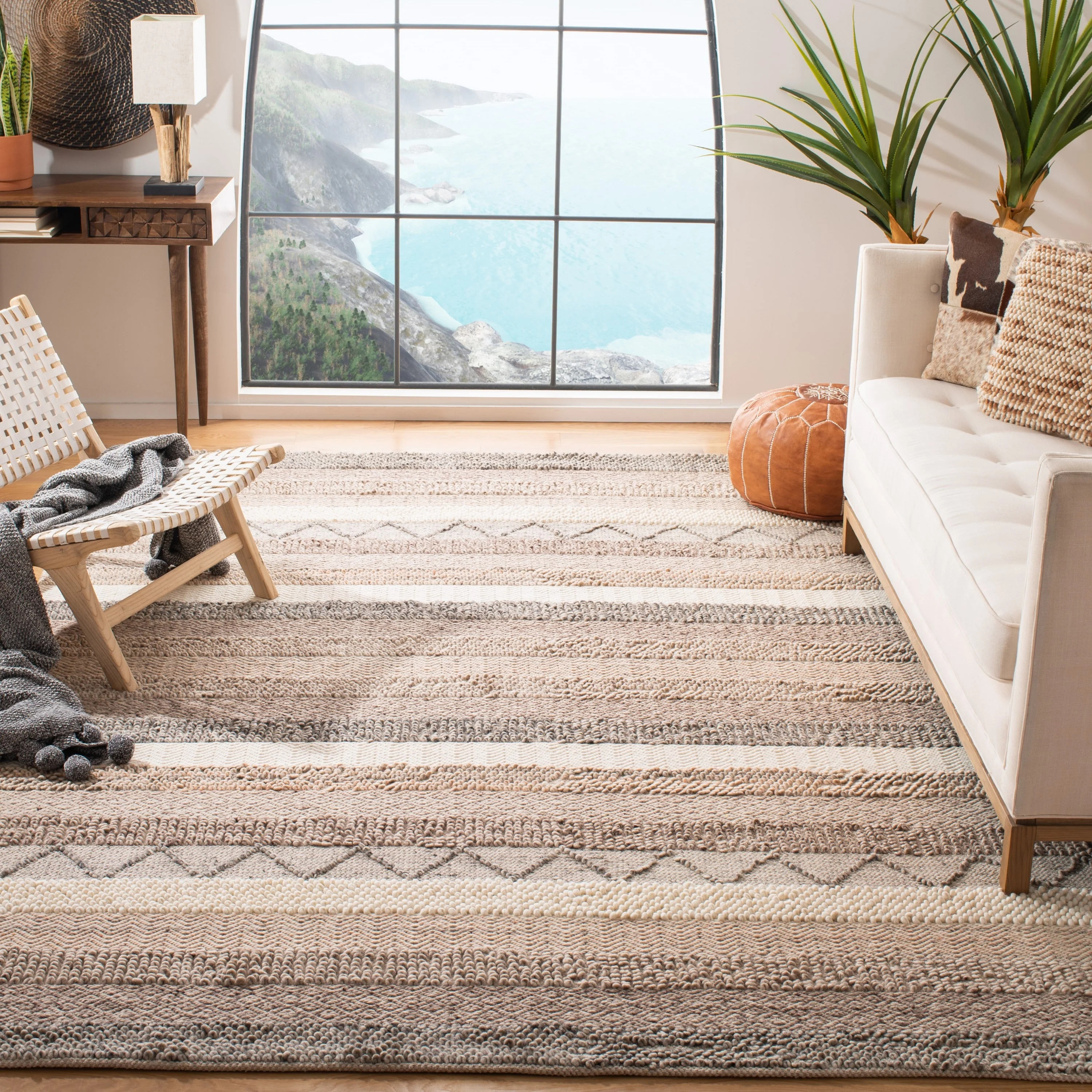 Safavieh Natura Denali 9 x 12 Beige Indoor Stripe Coastal Handcrafted Wool Area Rug