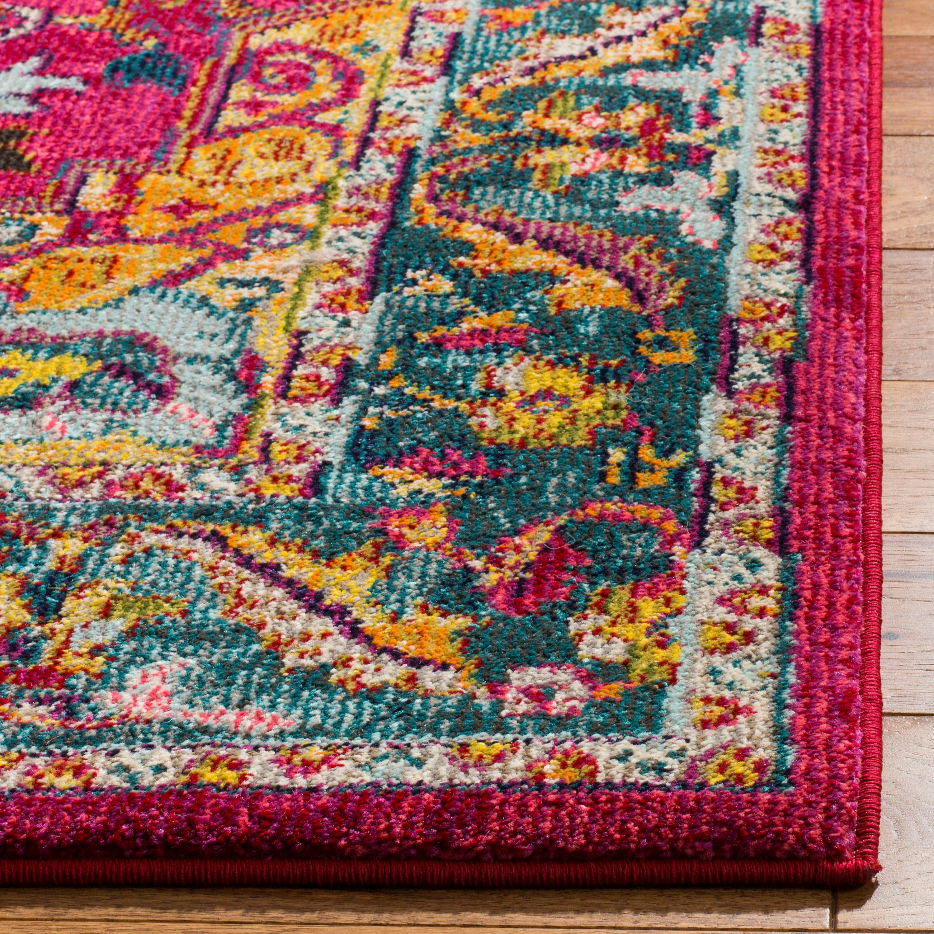 Safavieh Phoenix Ian 3 x 5 Fuchsia/Blue Indoor Distressed Overdyed Vintage Throw Rug - Image 3