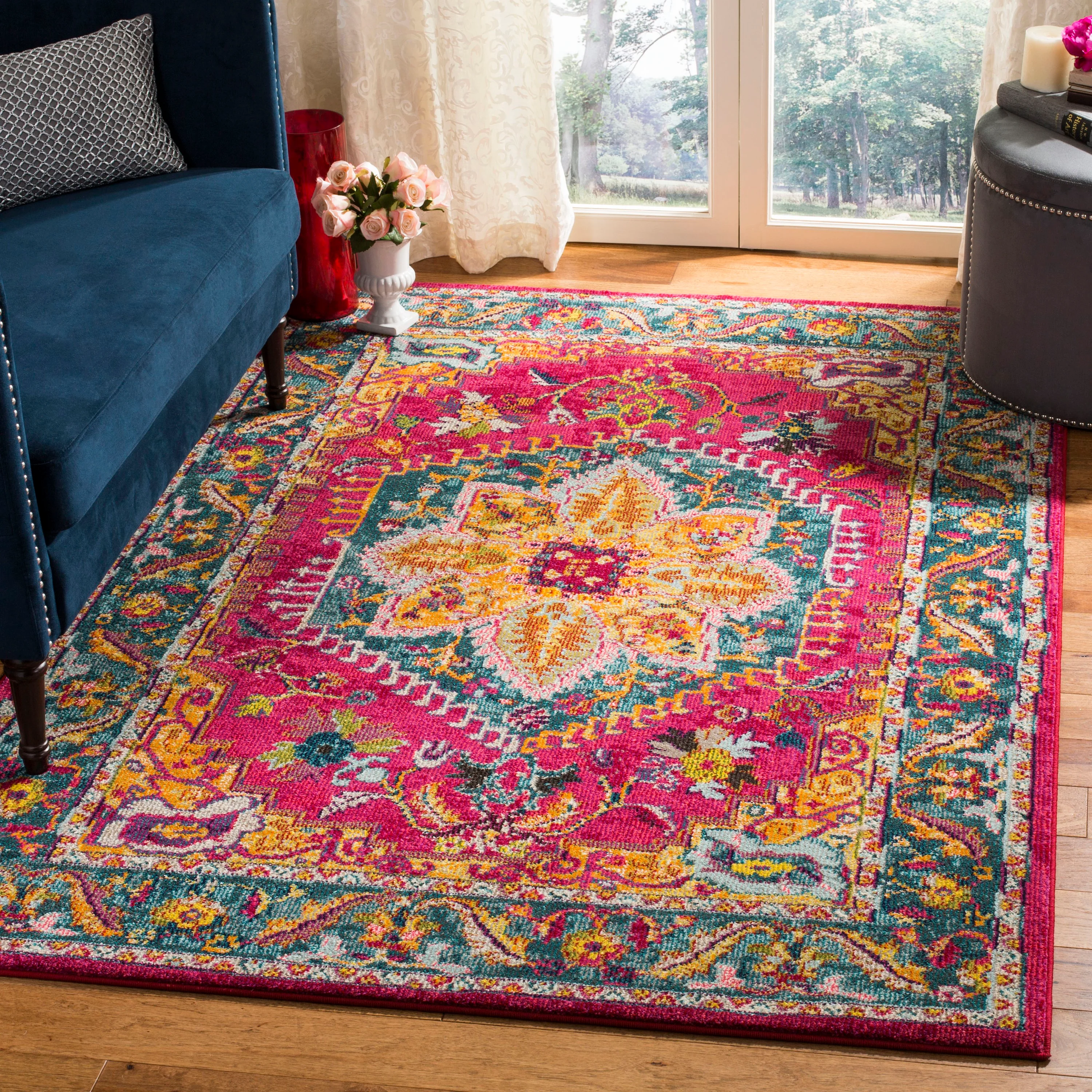 Safavieh Phoenix Ian 9 x 12 Fuchsia/Blue Indoor Distressed/Overdyed Vintage Area Rug