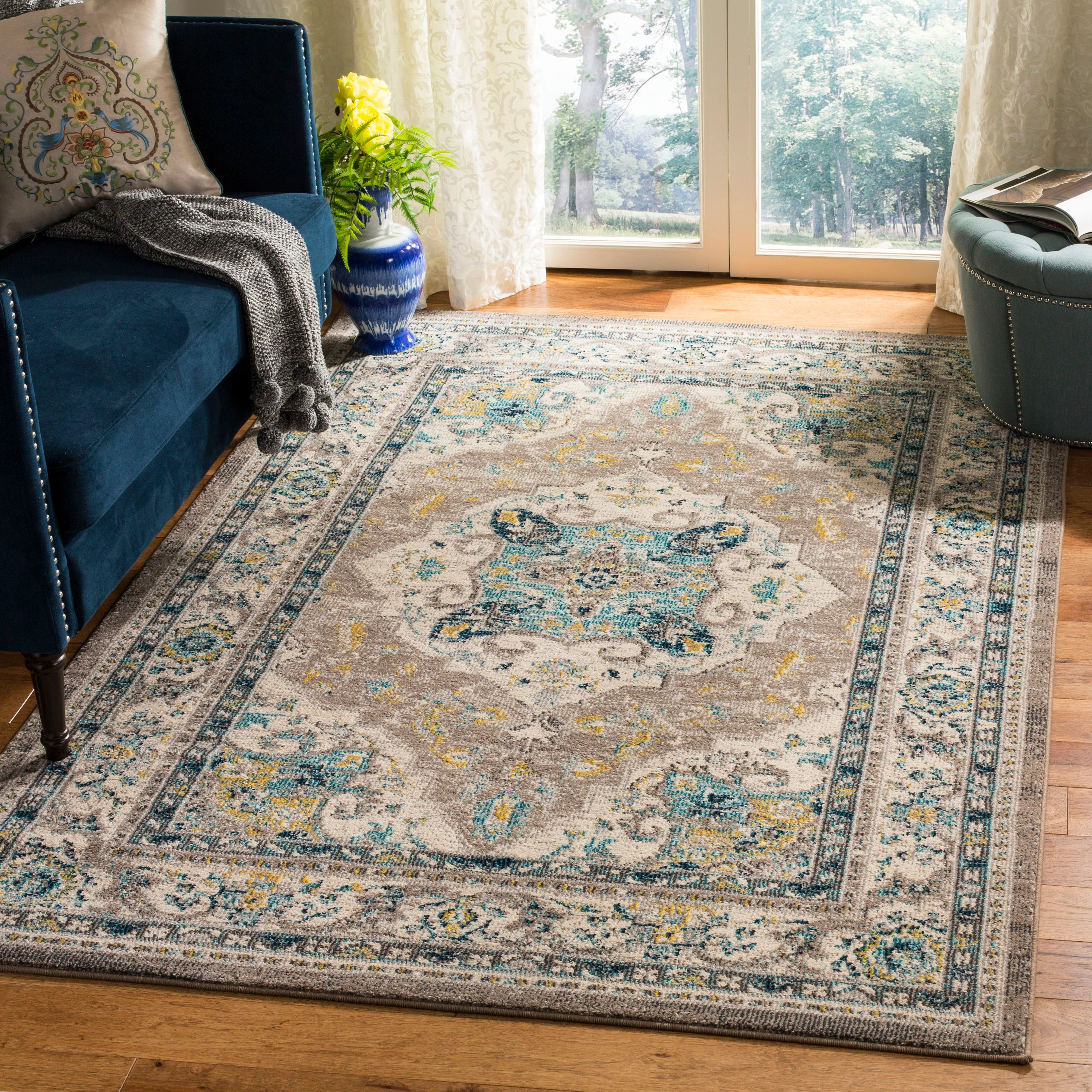 Safavieh Phoenix Khan 3 x 5 Ivory/Gray Rectangular Indoor Abstract Vintage Throw Rug
