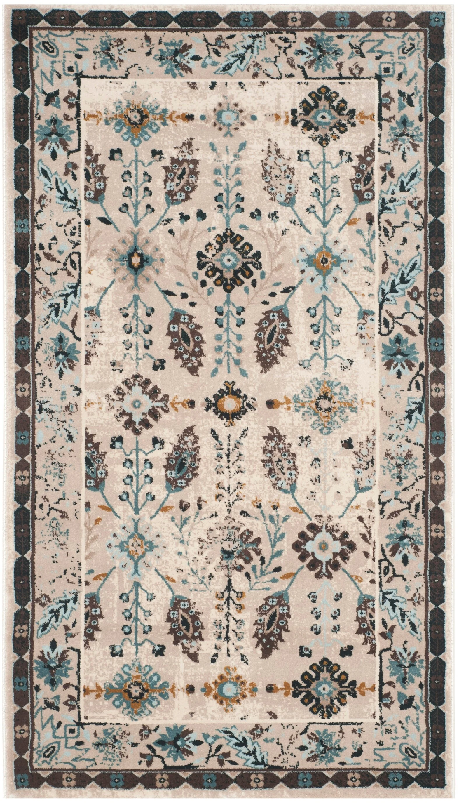Safavieh Serenity Suzanni 3 x 5 Cream/Turquoise Indoor Floral/Botanical Throw Rug - Image 2