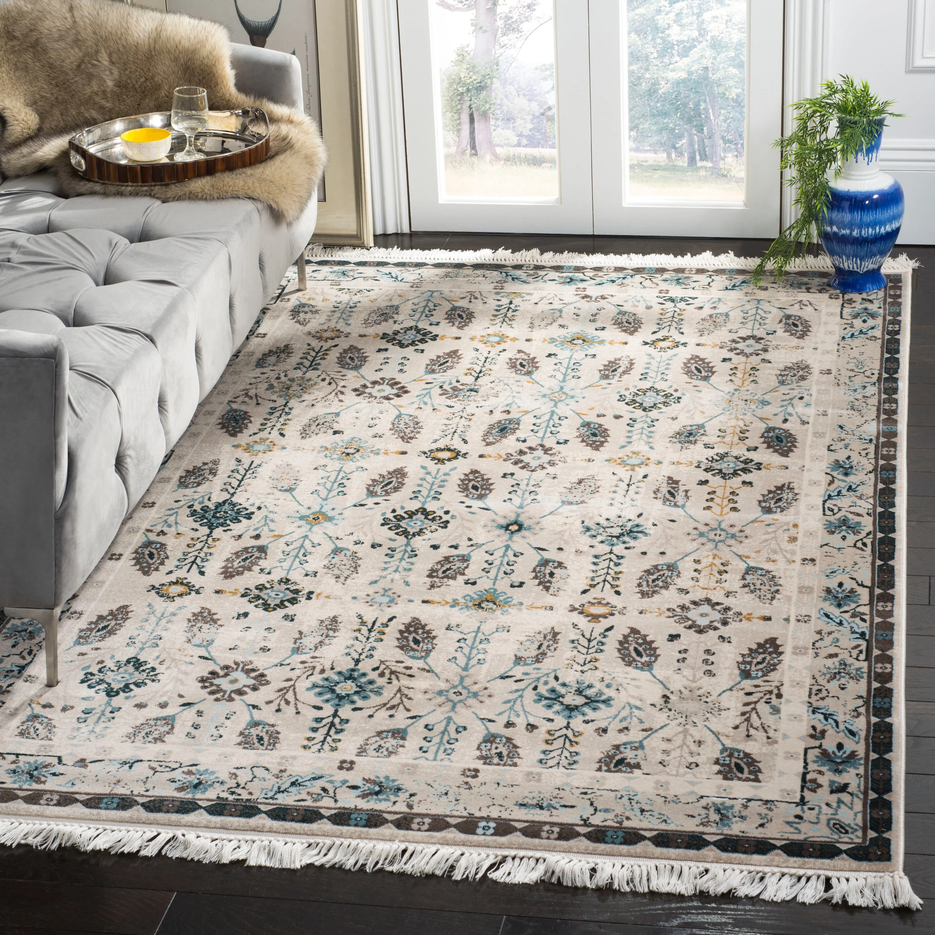 Safavieh Serenity Suzanni 5 x 8 Cream/Turquoise Indoor Floral/Botanical Area Rug - Image 2