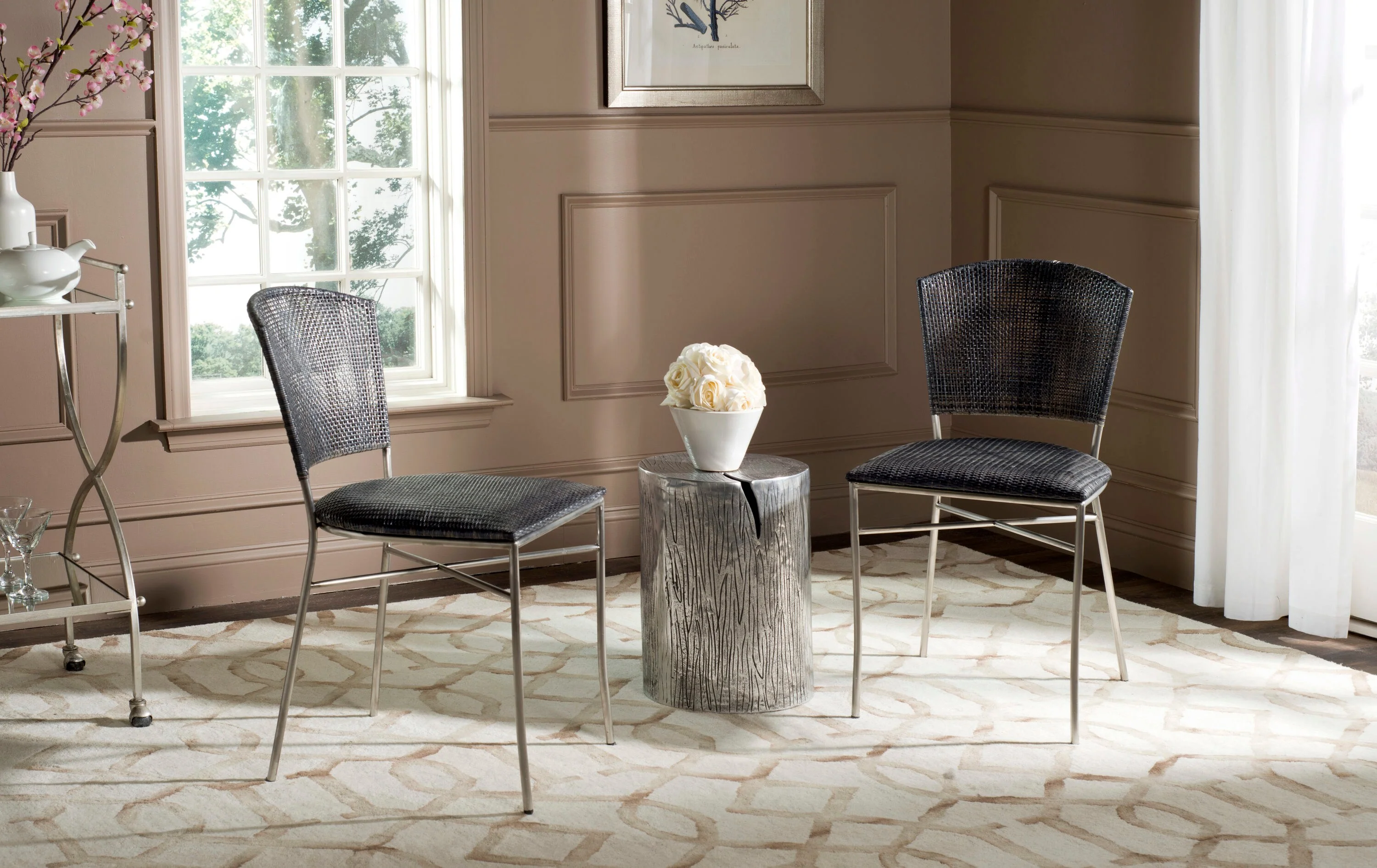 Safavieh Set of 2 Melita Side Chair – Coastal Style, Metal Frame, Black - Image 2