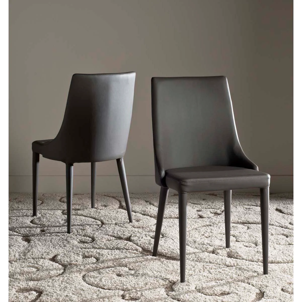 Safavieh Set of 2 Summerset Contemporary Faux Leather Upholstered Side Chairs with Metal Frame, Grey - 23.6 x 19.6 x 35.5 in - Image 2