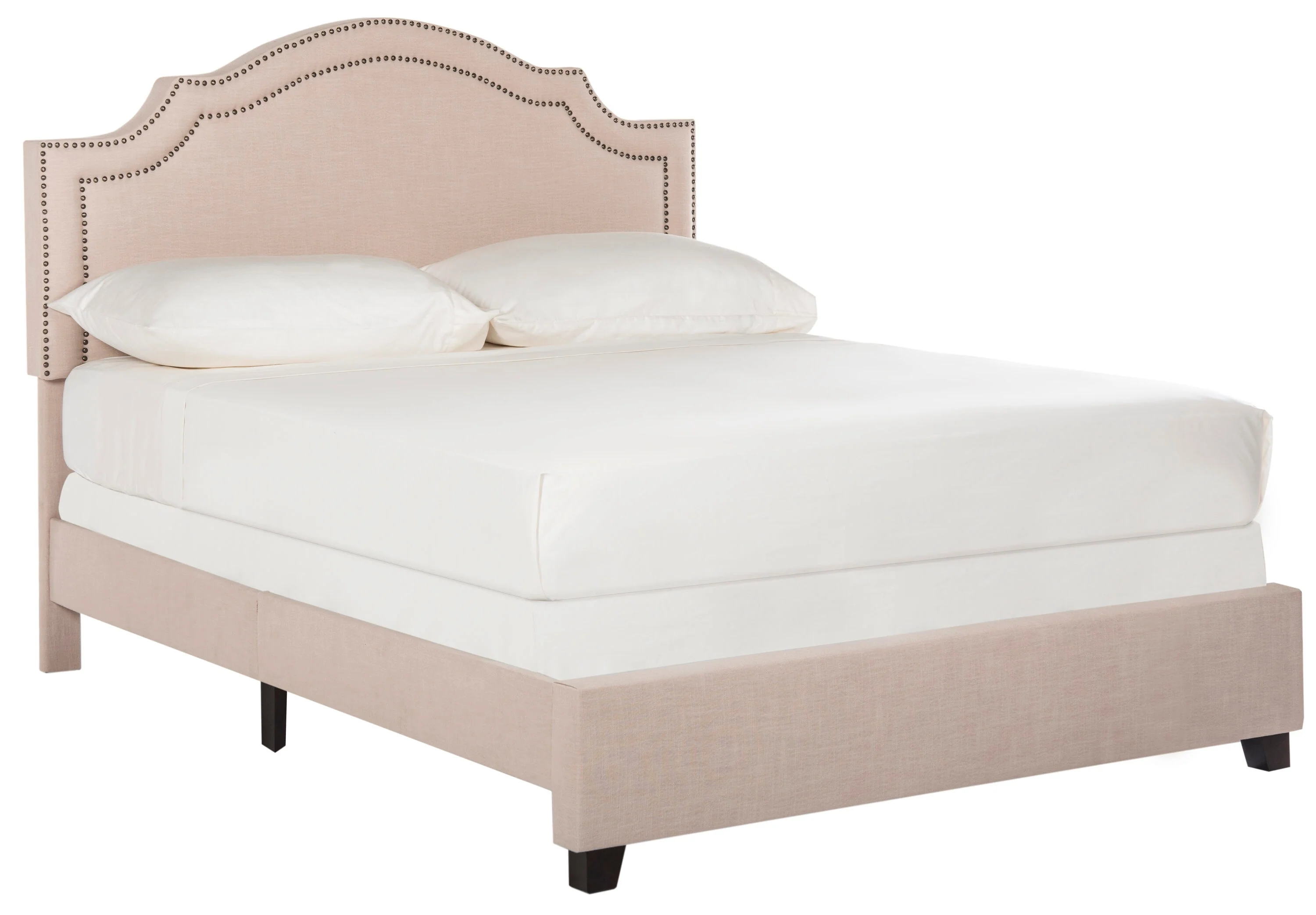 Safavieh Theron Light Beige/Brass Nailheads Queen Upholstered Bed