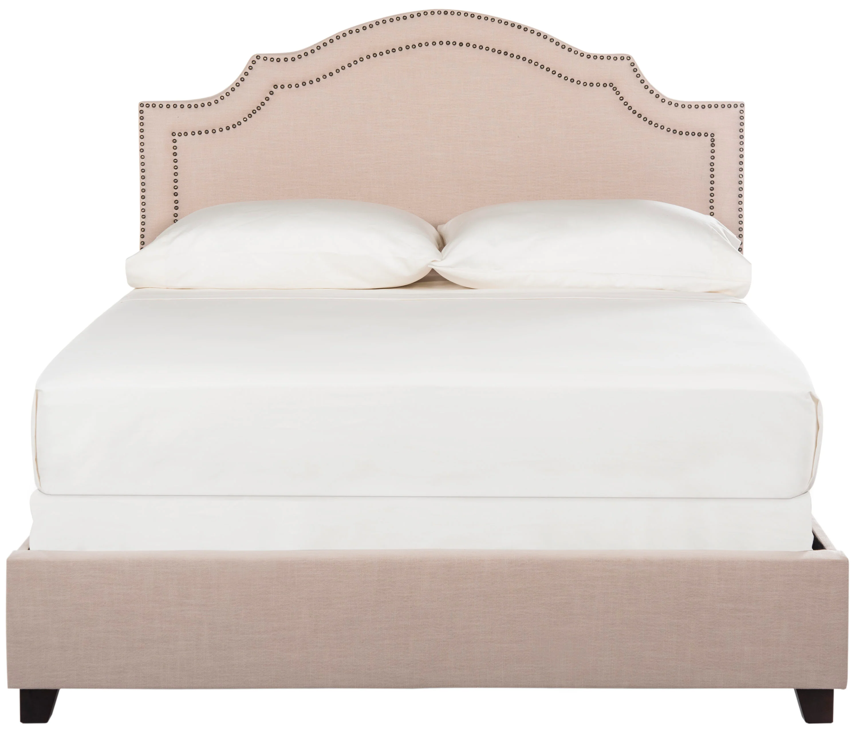 Safavieh Theron Light Beige/Brass Nailheads Queen Upholstered Bed - Image 3