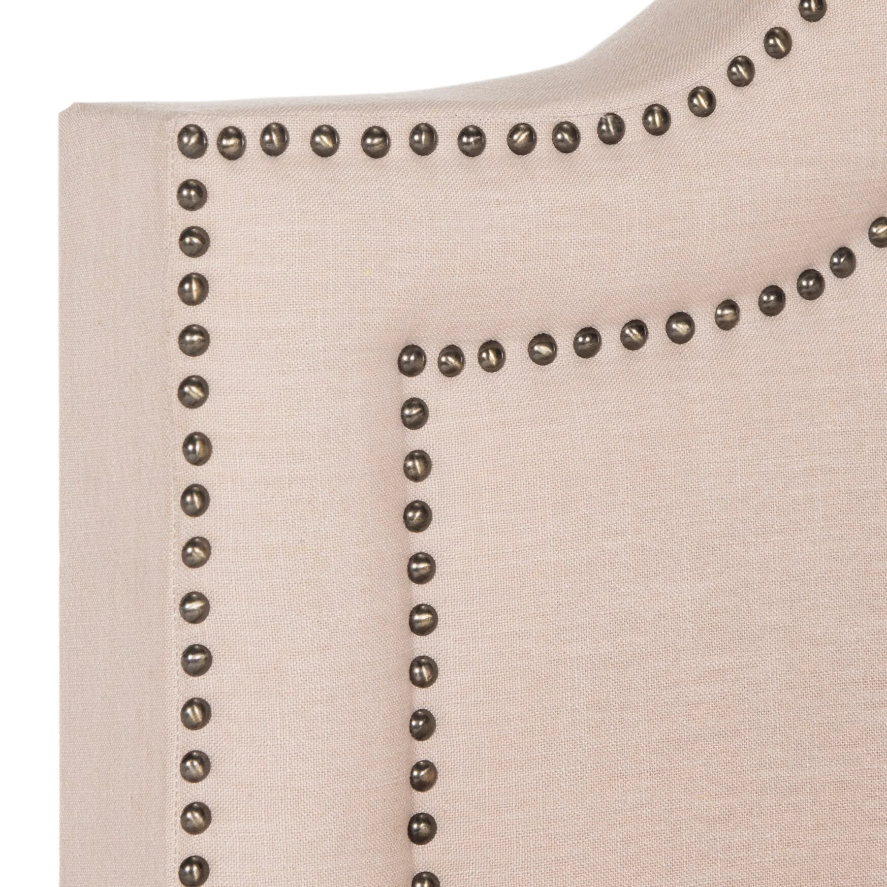 Safavieh Theron Light Beige/Brass Nailheads Queen Upholstered Bed - Image 5