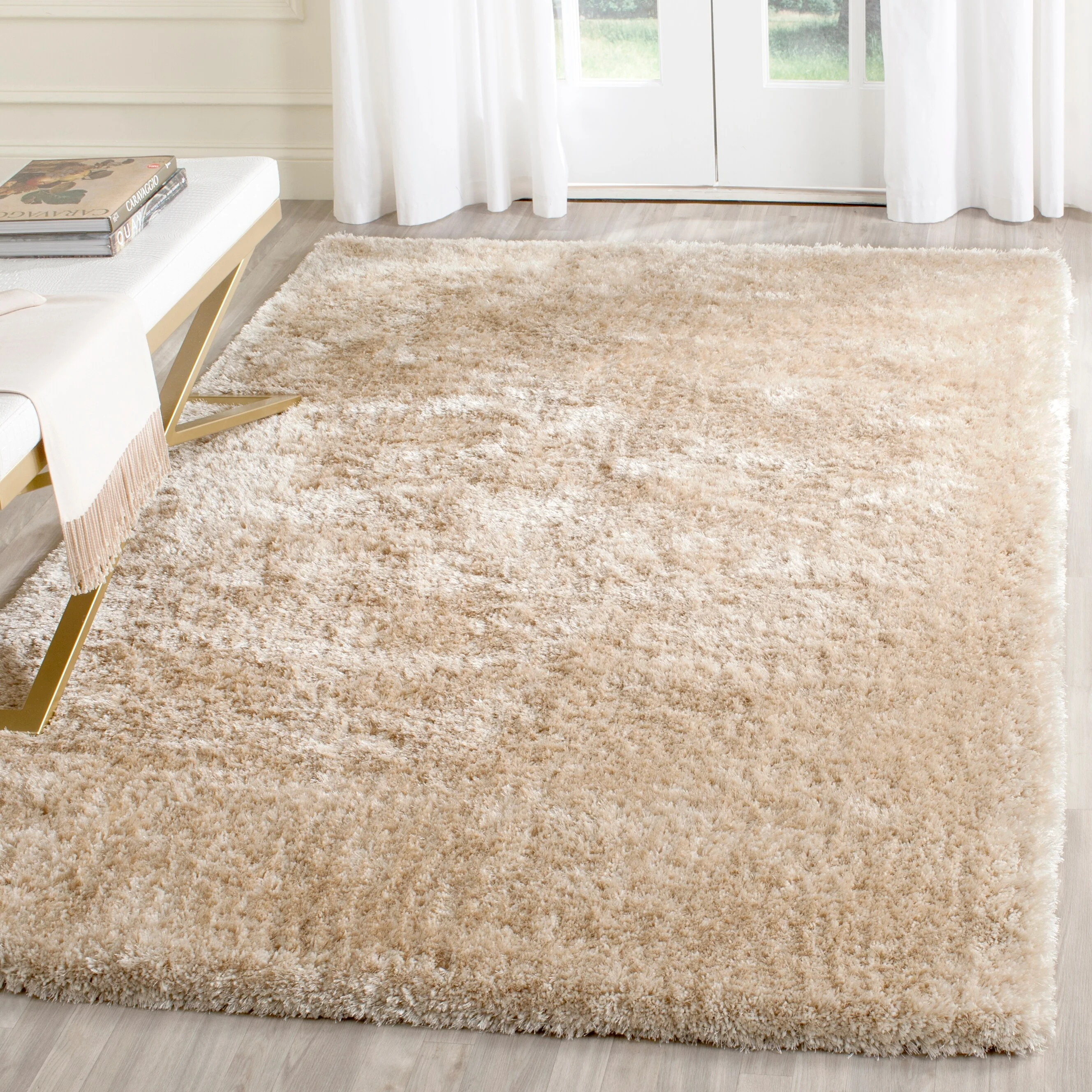 Safavieh Toronto Durham Shag 3 x 5 Beige Indoor Solid Handcrafted Throw Rug