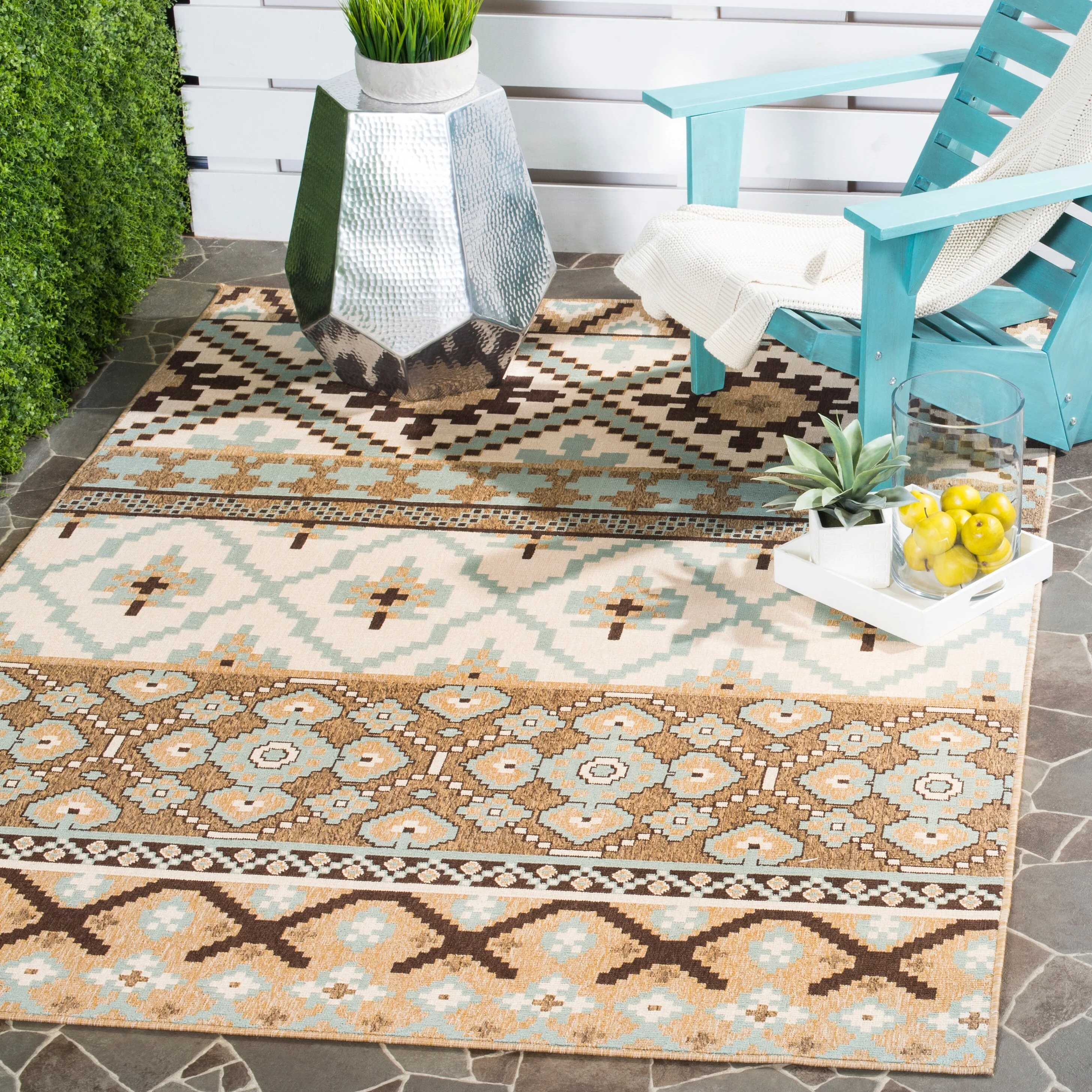 Safavieh Veranda 6-ft-7-in x 9-ft-6-in Creme/Brown Indoor/Outdoor Abstract Coastal Area Rug, 7 x 10 - Image 2