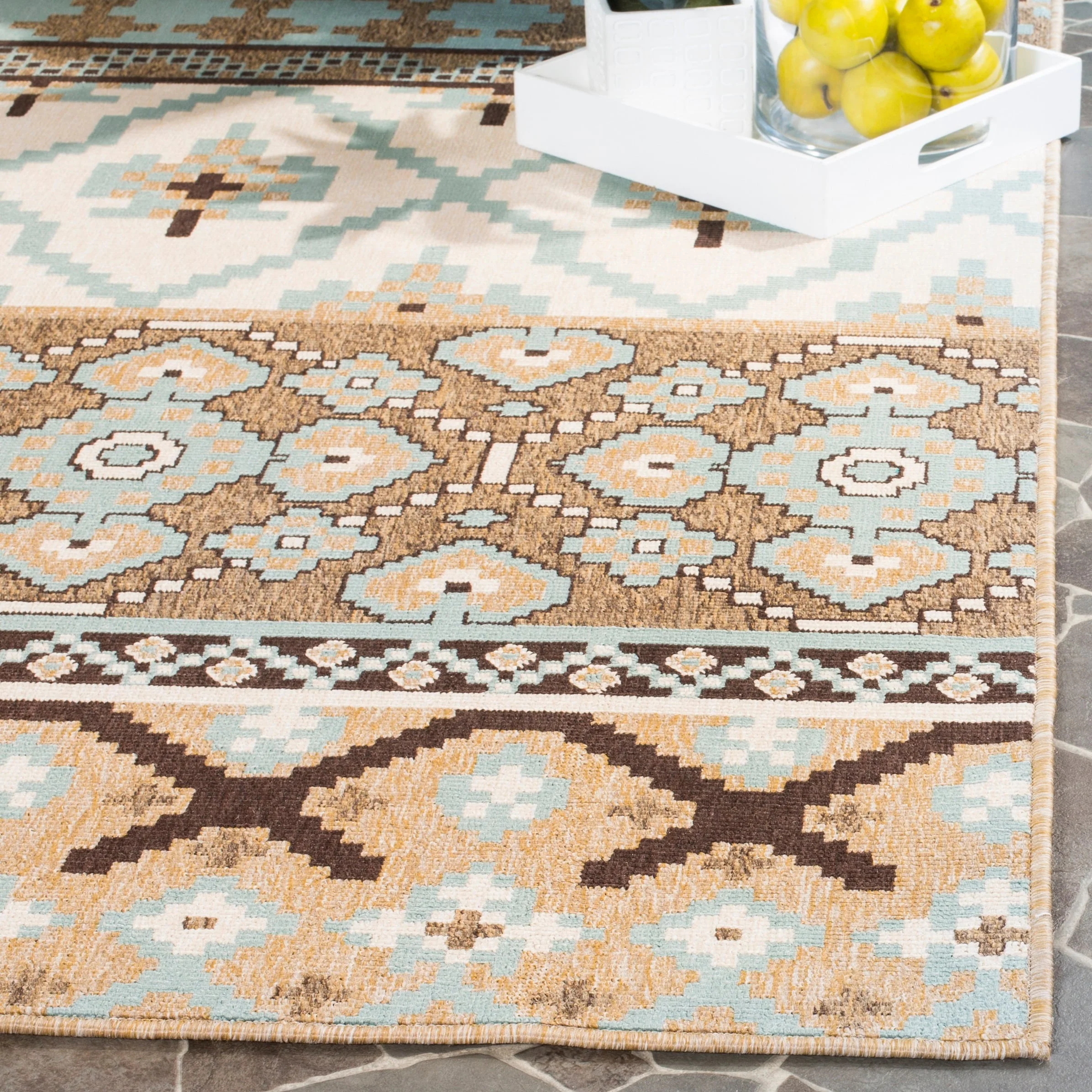 Safavieh Veranda 6-ft-7-in x 9-ft-6-in Creme/Brown Indoor/Outdoor Abstract Coastal Area Rug, 7 x 10 - Image 3