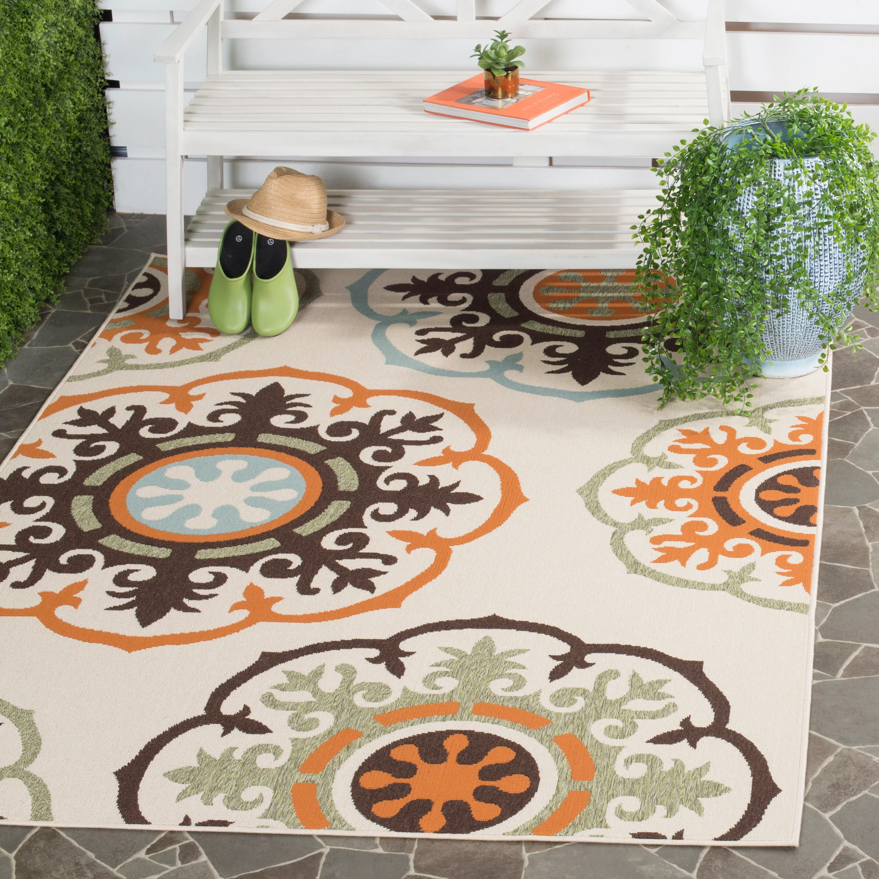 Safavieh Veranda Pinwheel 3 x 5 Cream/Terracotta Indoor/Outdoor Floral Bohemian/Eclectic Throw Rug - Image 4