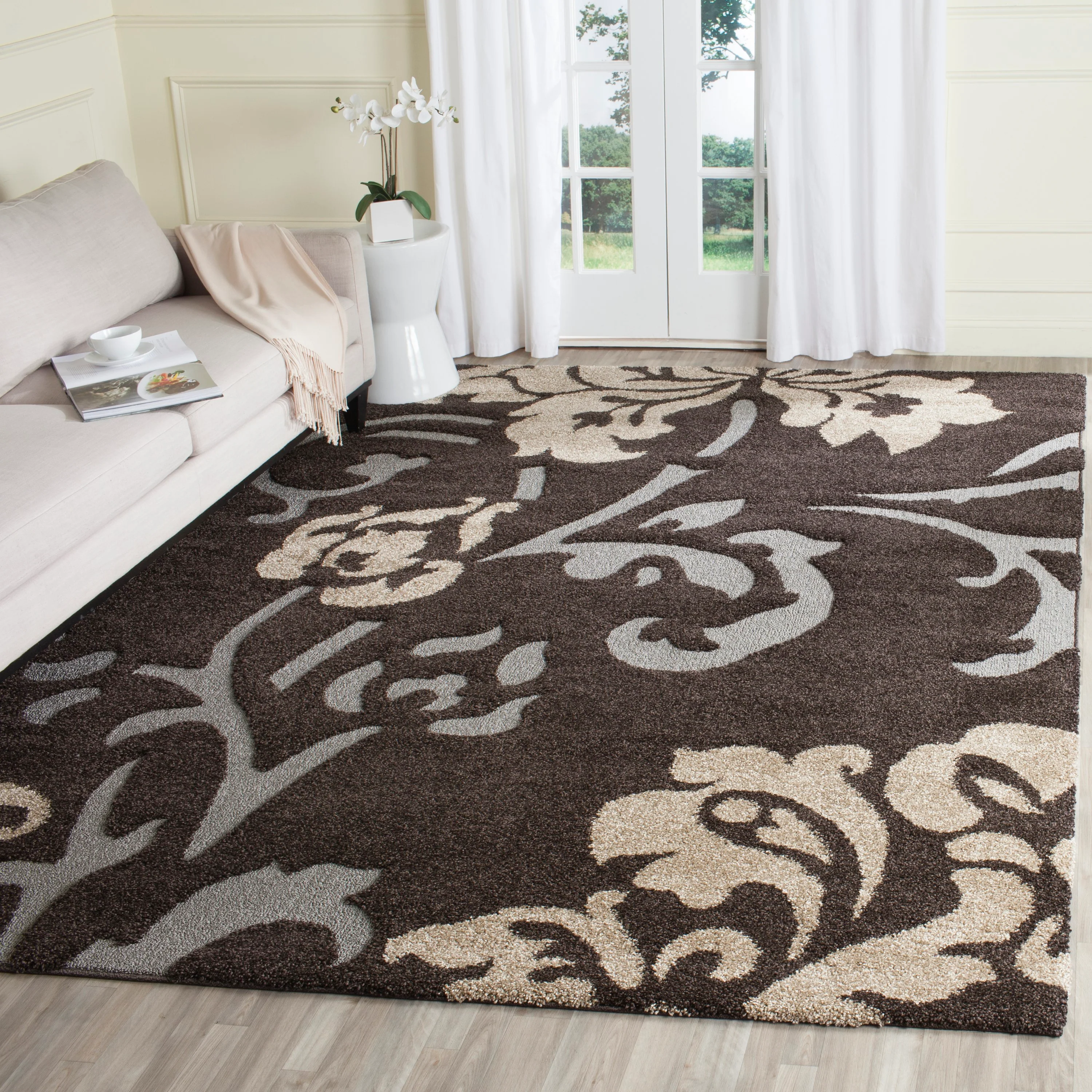 Safavieh Votive Shag 8 x 10 Dark Brown/Smoke Indoor Floral/Botanical Area Rug