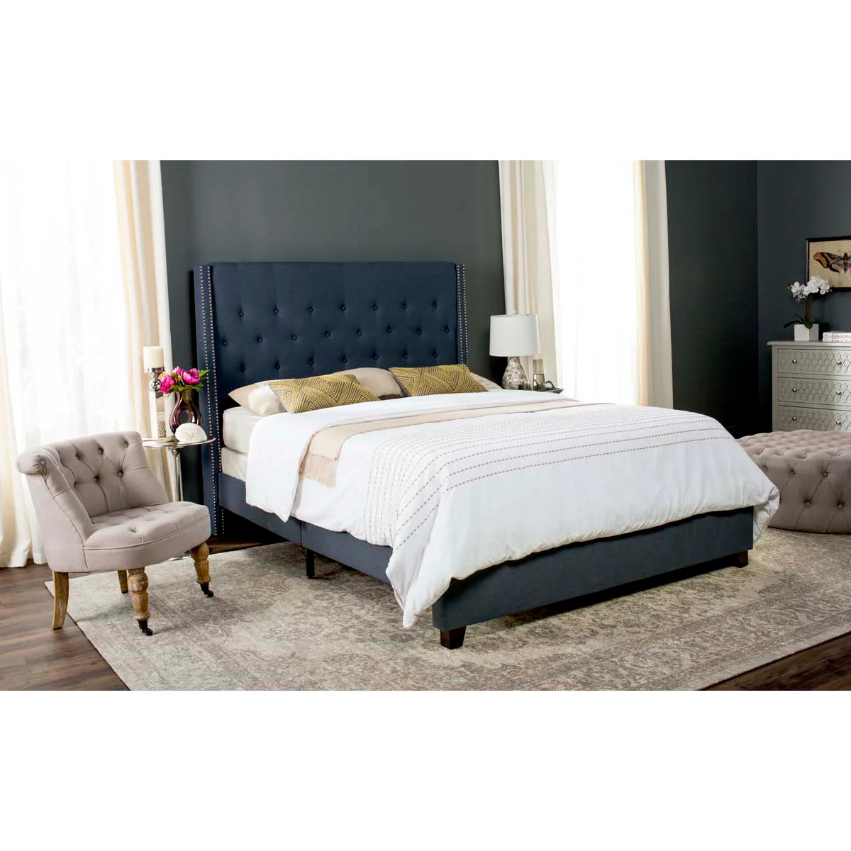 Safavieh Winslet Navy Queen Upholstered Bed - Image 2