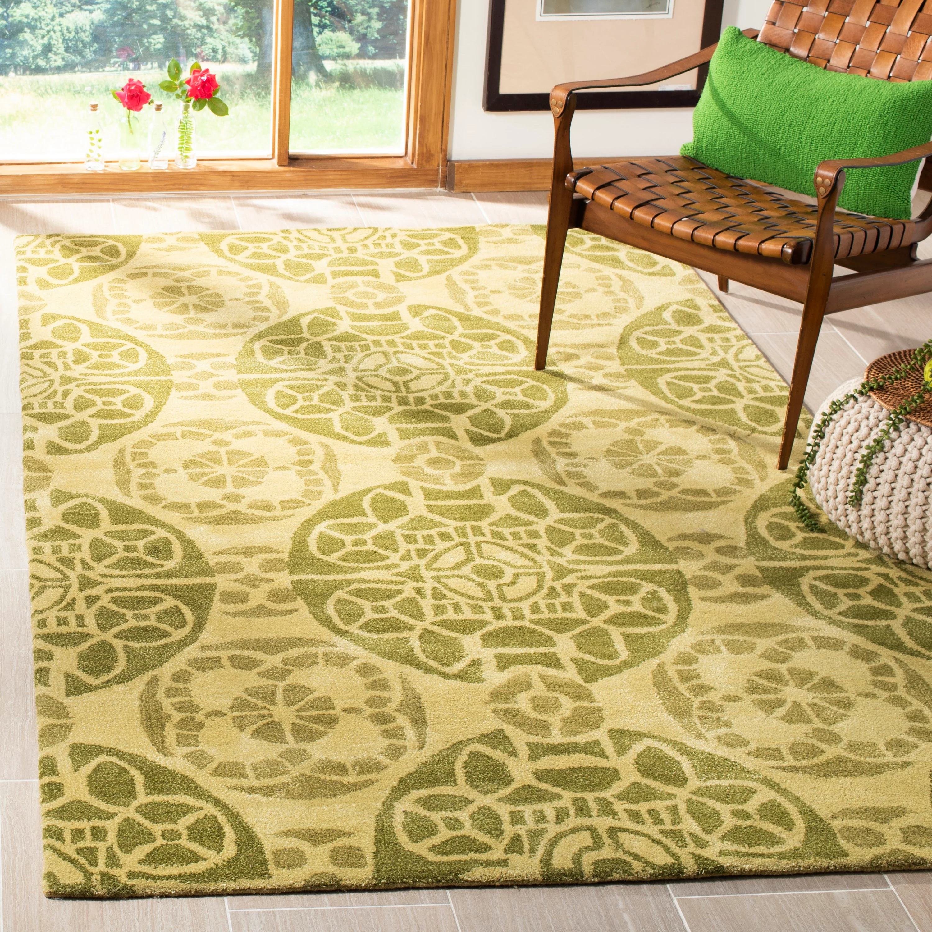 Safavieh Wyndham Hutton 7 x 7 Honey/Green Square Indoor Abstract Bohemian/Eclectic Handcrafted Wool Area Rug