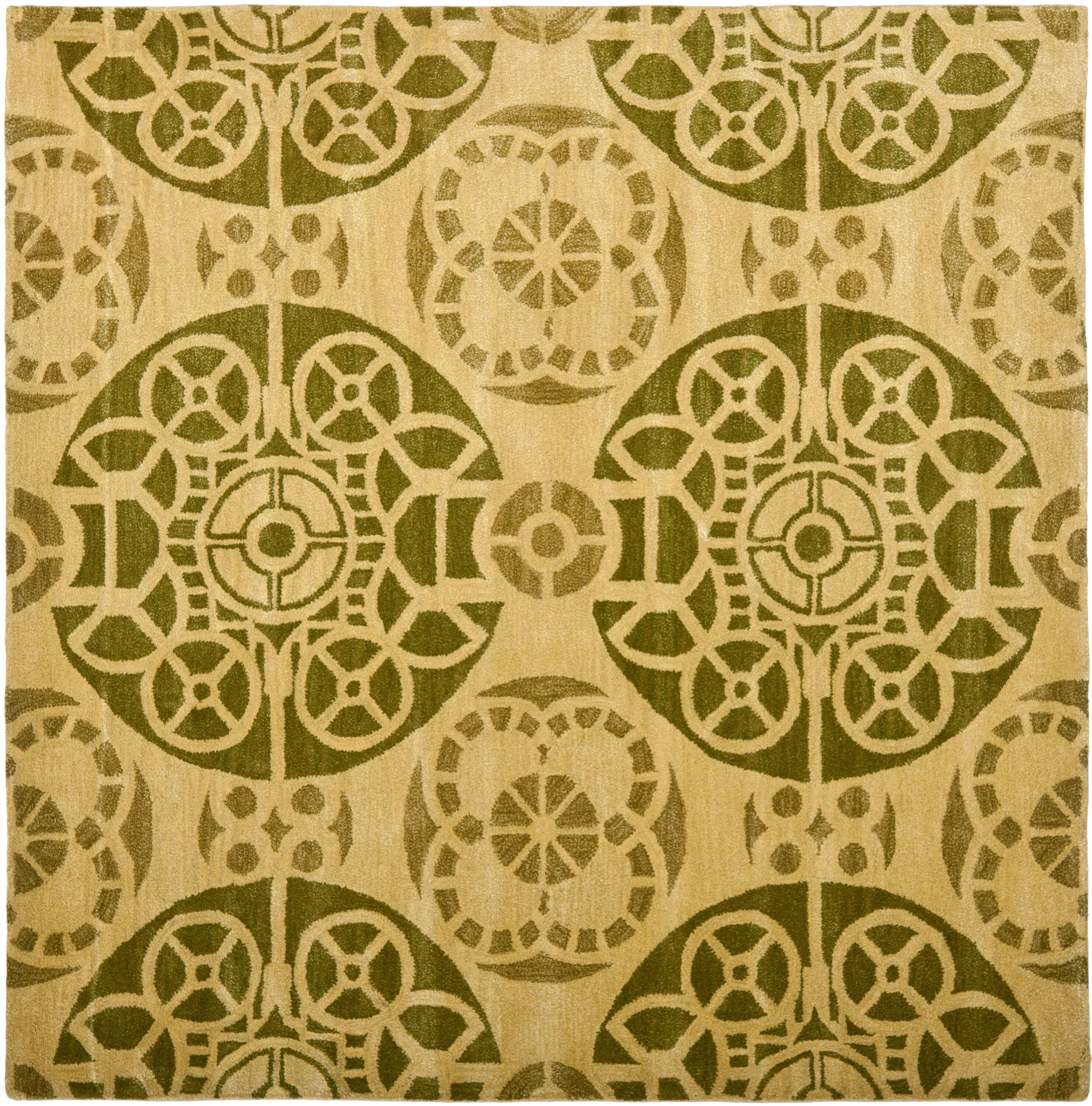 Safavieh Wyndham Hutton 7 x 7 Honey/Green Square Indoor Abstract Bohemian/Eclectic Handcrafted Wool Area Rug - Image 2