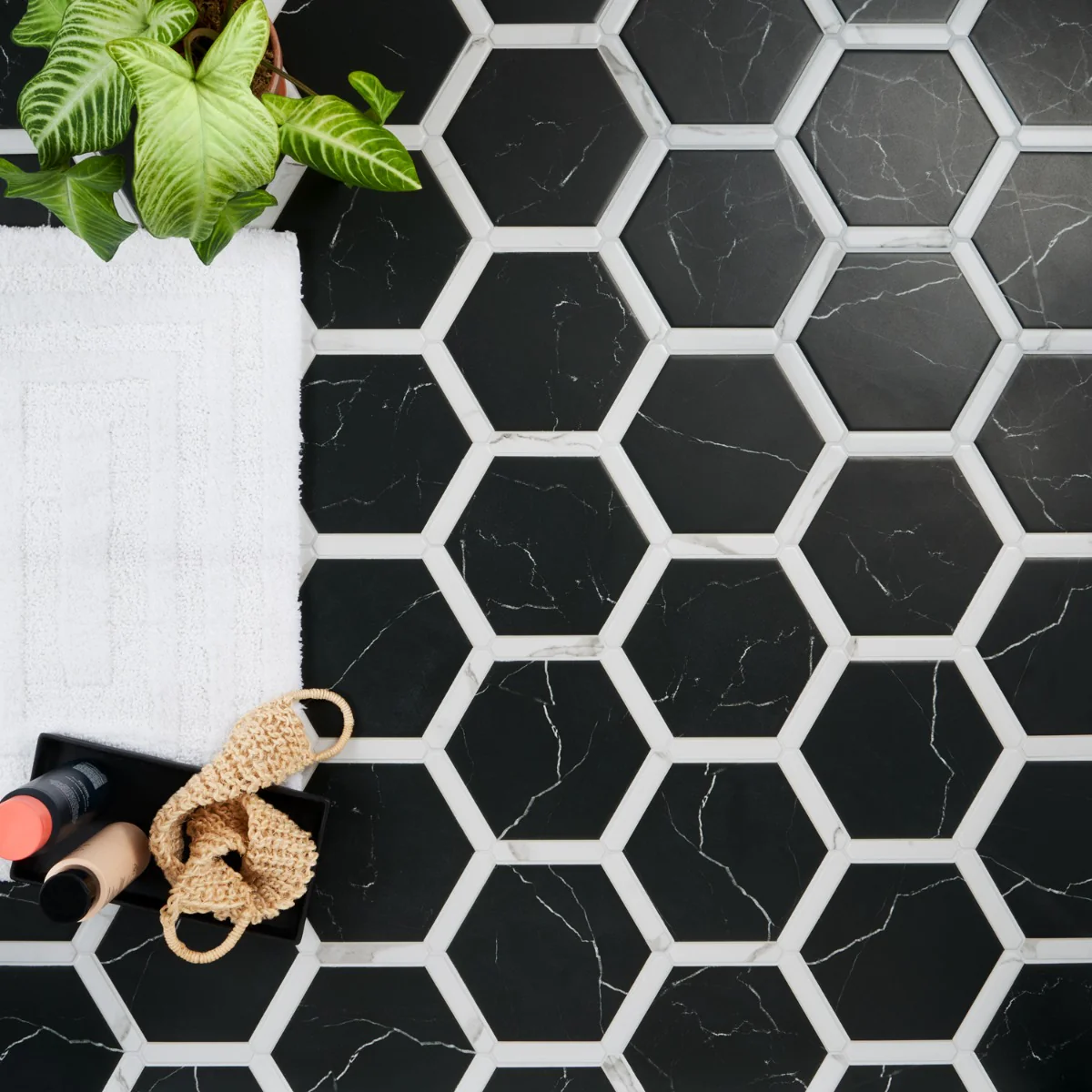 Sagon Nero Black 9" Hexagon Matte Porcelain Tile - Lux Tile