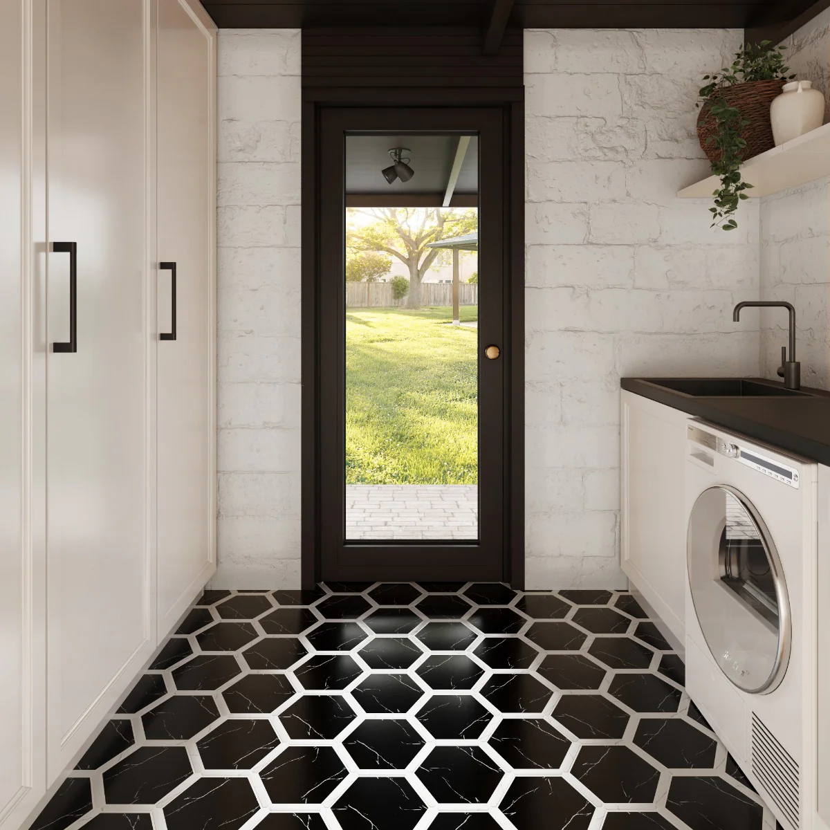 Sagon Nero Black 9" Hexagon Matte Porcelain Tile - Lux Tile - Image 2
