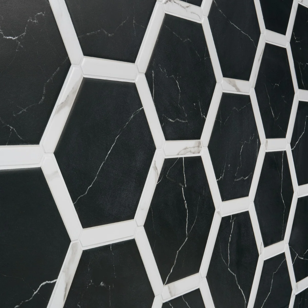 Sagon Nero Black 9" Hexagon Matte Porcelain Tile - Lux Tile - Image 4