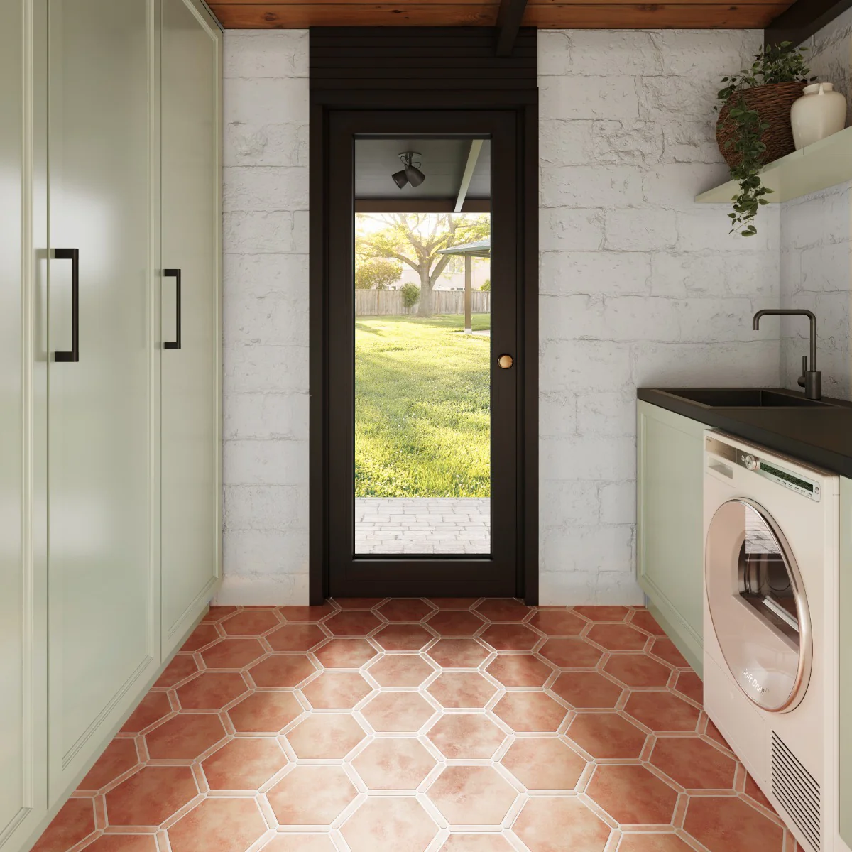 Sagon Terracotta Hexagon Matte Porcelain Tile - 9 Inch - Image 2