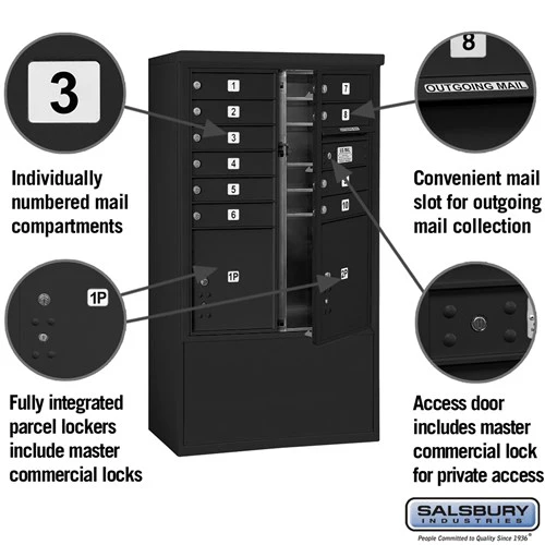 Salsbury 10-Door Free-Standing 4C Mailbox with Parcel Lockers, Black - Image 2