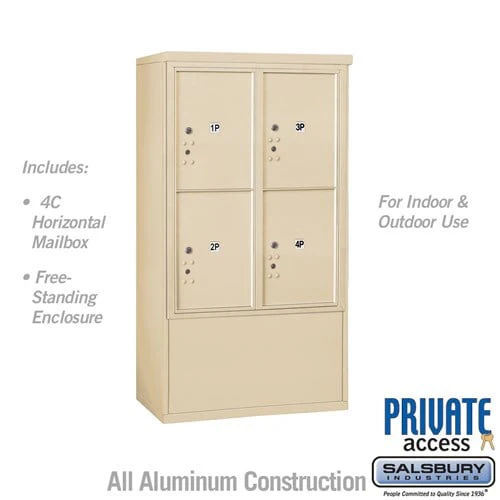 10 Door High Free-Standing 4C Horizontal Parcel Locker with 4 Parcel Lockers in Sandstone