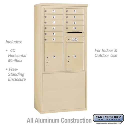 11 Door High Free-Standing 4C Horizontal Mailbox with Parcel Lockers in Sandstone