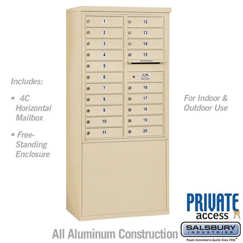 11 Door High Free-Standing 4C Horizontal Mailbox with 20 Doors in Sandstone