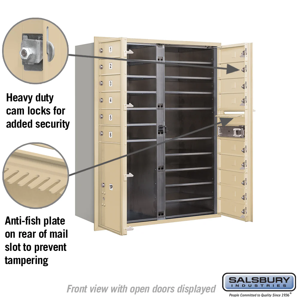 Salsbury 11-Door-High Recessed Mounted 4C Mailbox, 15 Compartments + PL5 Parcel Locker, Sandstone Finish - Image 3