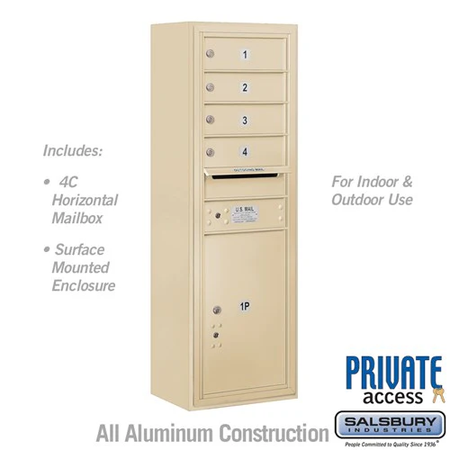 11 Door High Surface Mounted 4C Horizontal Mailbox with Parcel Locker in Sandstone