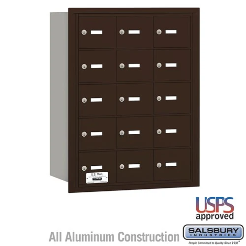 4B+ Horizontal Mailbox with 15 A Doors - Bronze Rear Loading USPS Access