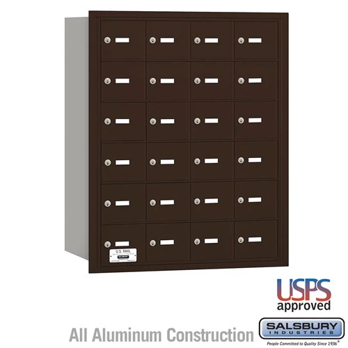 4B+ Horizontal Mailbox with 24 Doors - Bronze Rear Loading USPS Approved