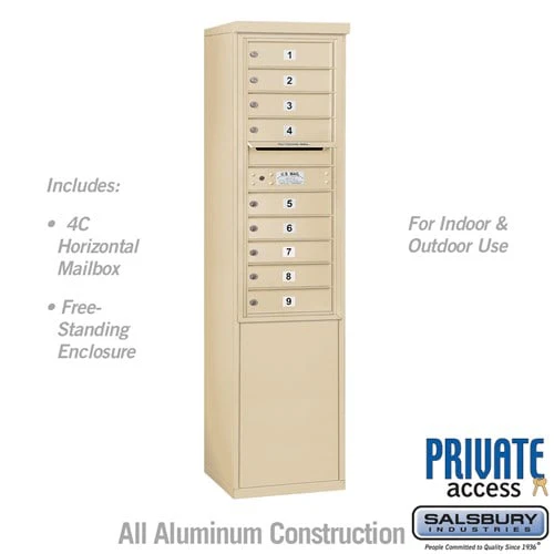 11 Door High Free-Standing 4C Horizontal Mailbox with 9 Doors in Sandstone