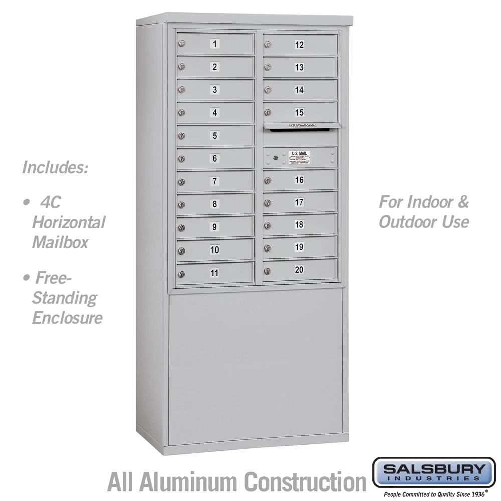 Salsbury Free-Standing 4C Horizontal Mailbox Unit, 11-Door-High Double Column, Sandstone, USPS Access